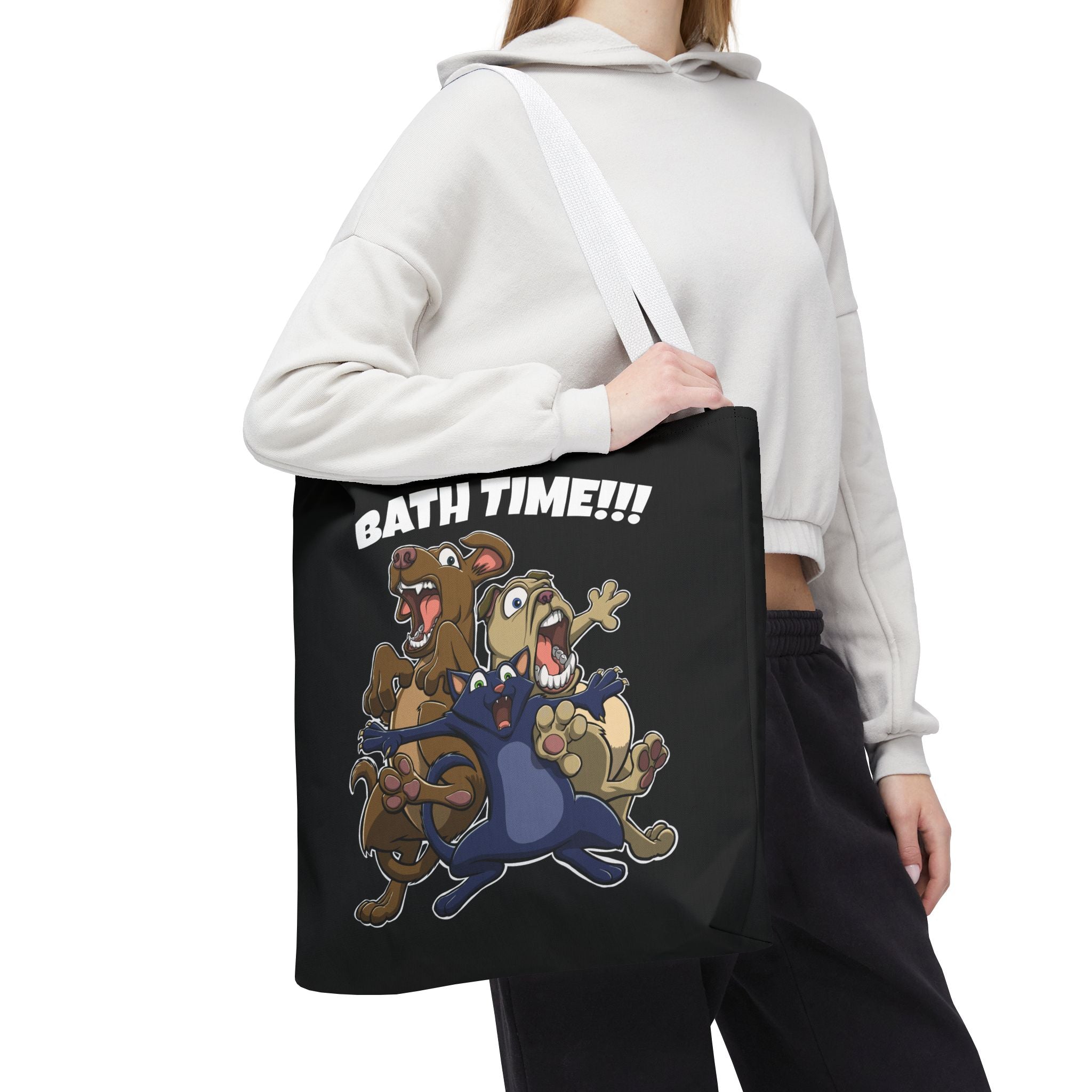 Funny Bath Time Cat & Dogs Cartoon | Tote Bag