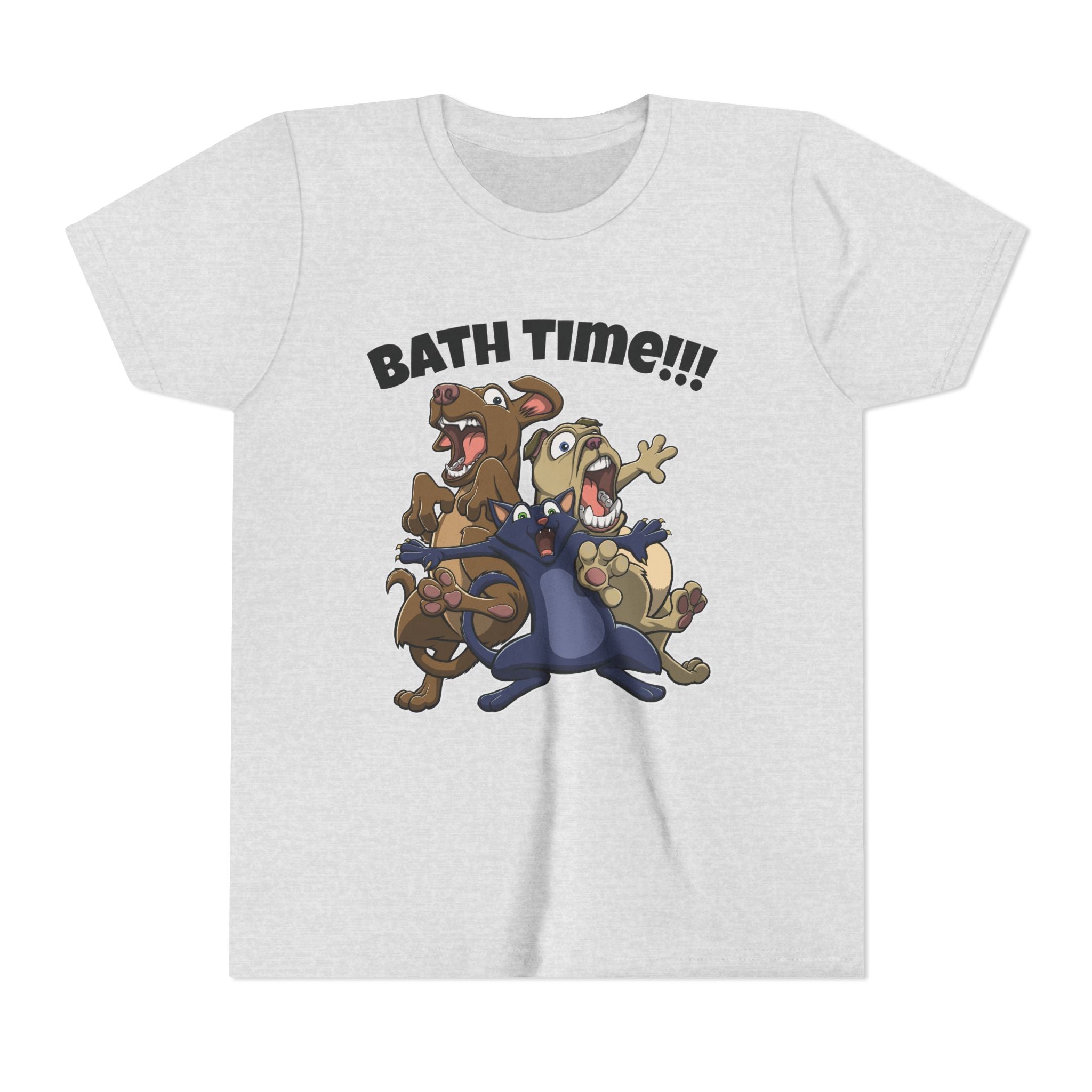 Funny Bath Time Cat & Dogs Cartoon | Kids Jersey Tee