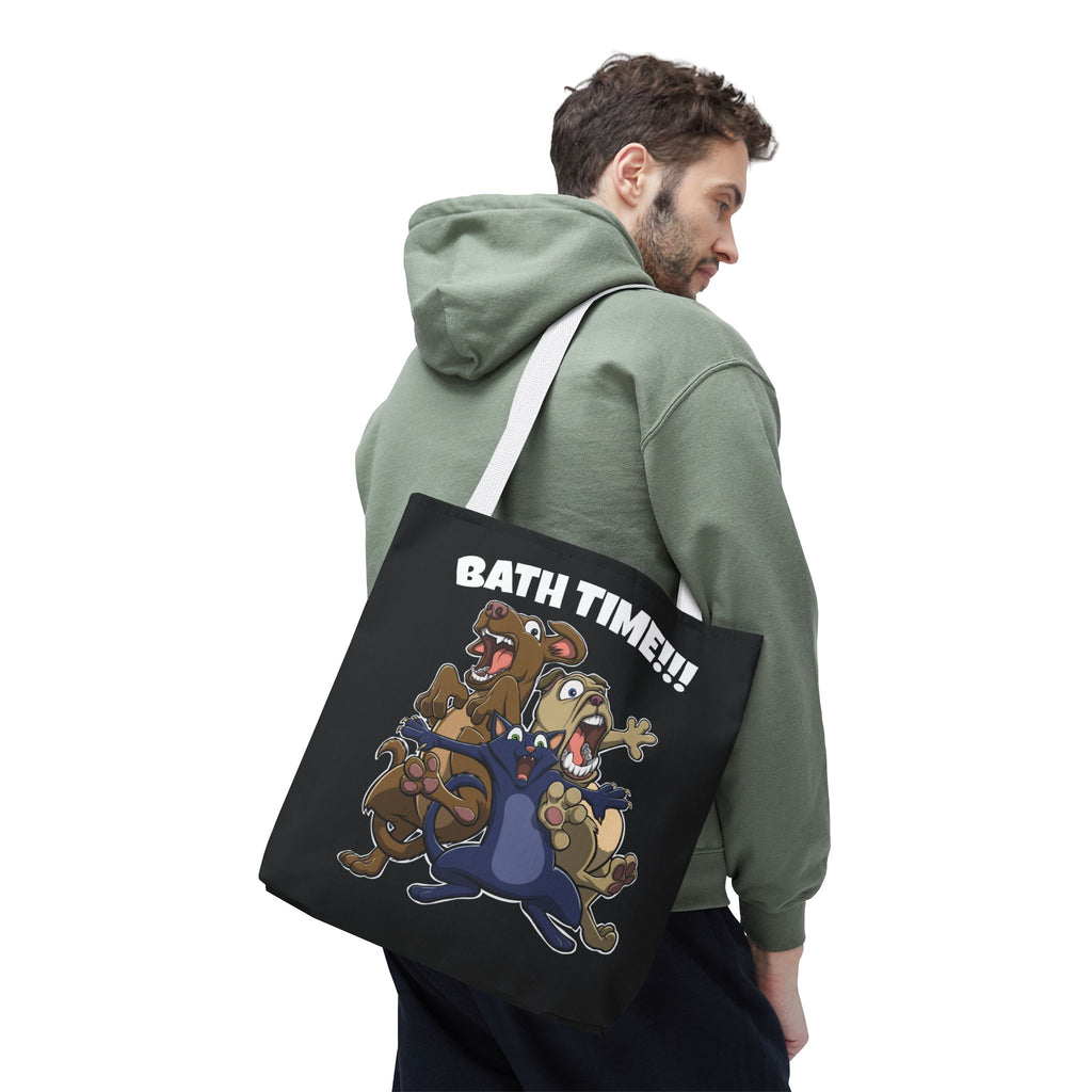 Funny Bath Time Cat & Dogs Cartoon | Tote Bag