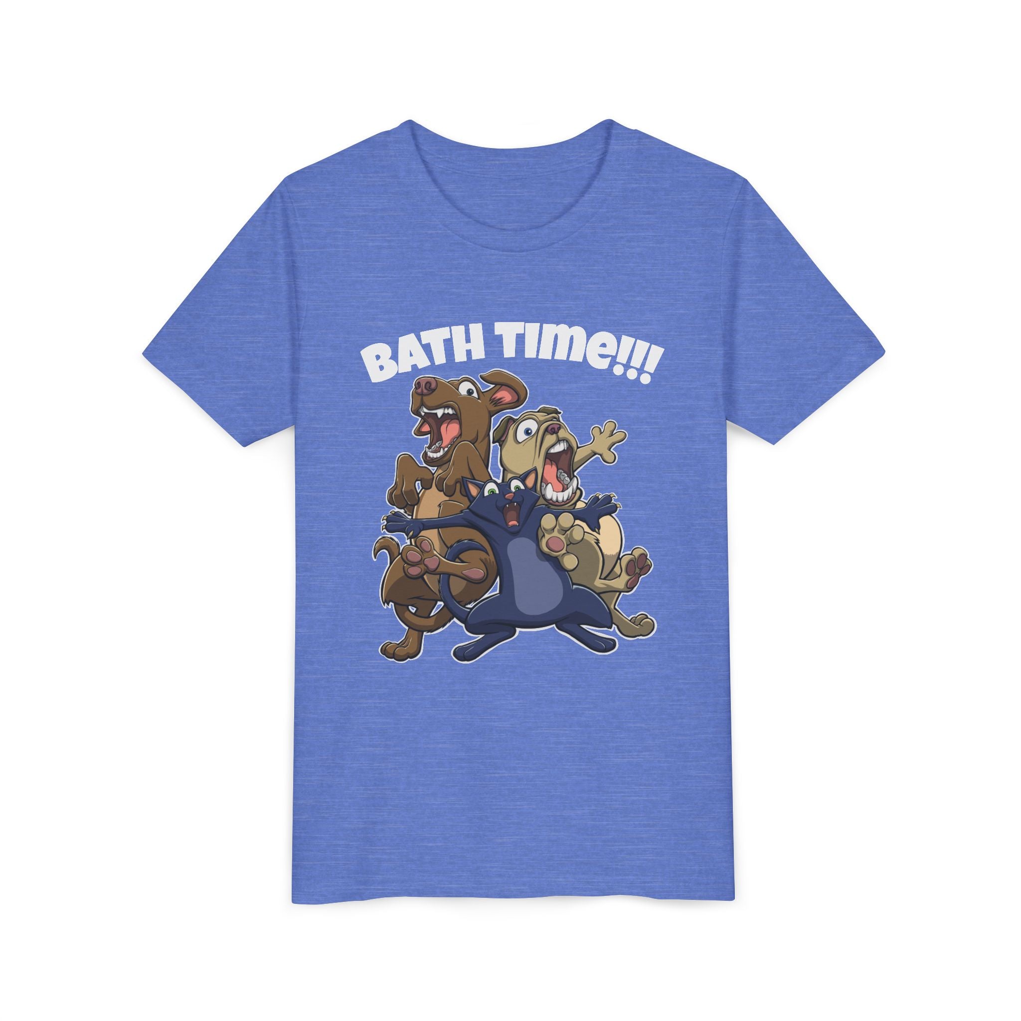 Funny Bath Time Cat & Dogs Cartoon | Kids Jersey Tee