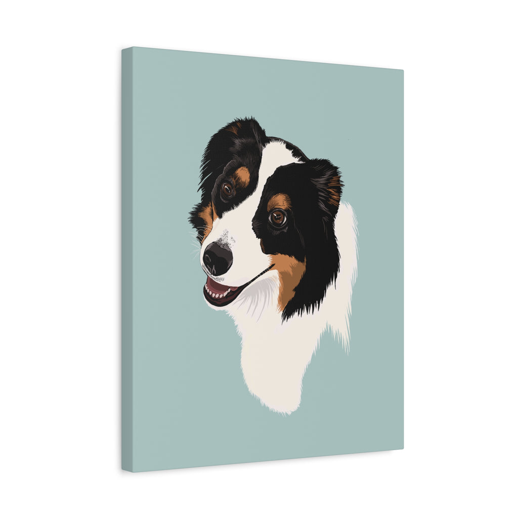 Canvas print of a Border Collie's face on a light blue background