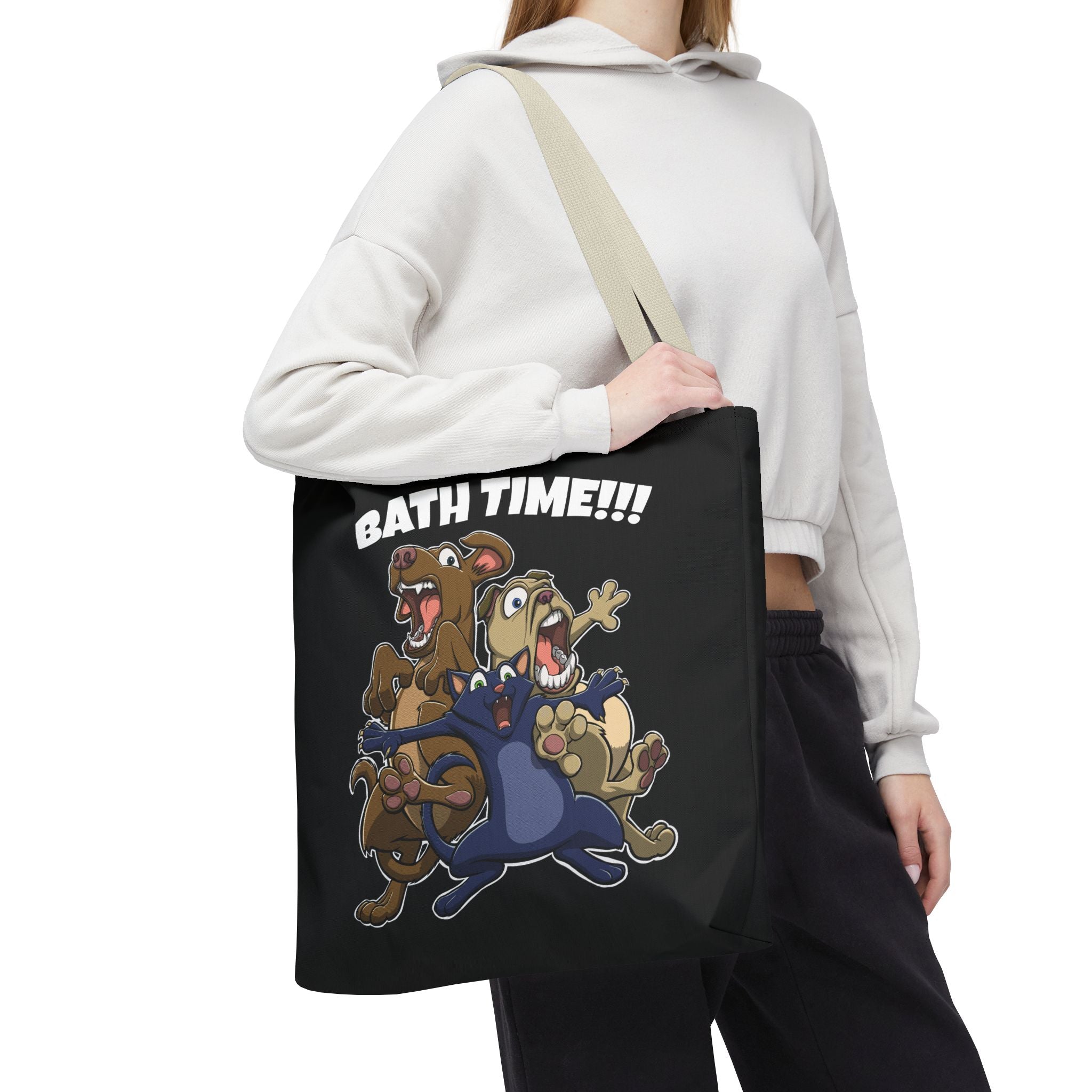 Funny Bath Time Cat & Dogs Cartoon | Tote Bag