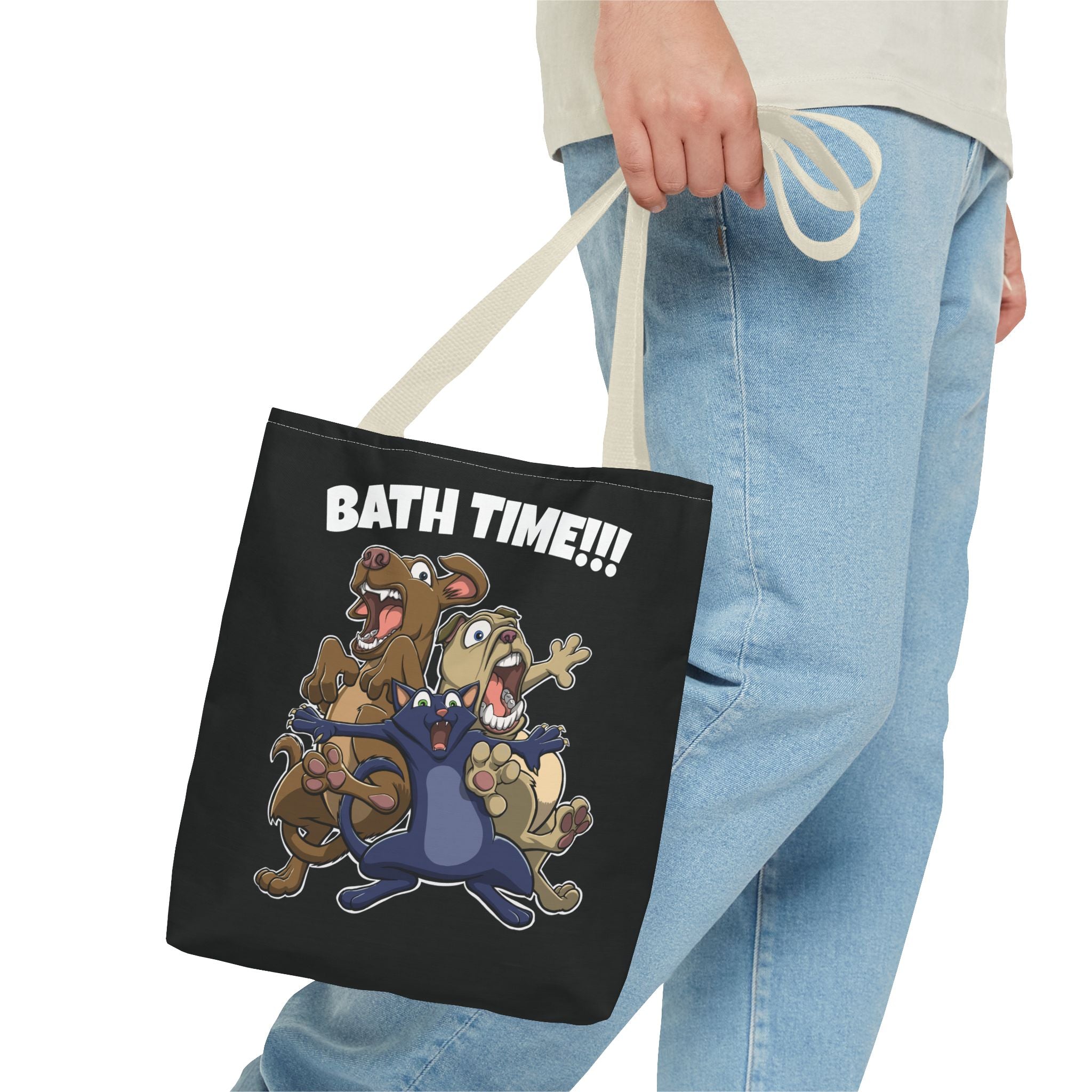 Funny Bath Time Cat & Dogs Cartoon | Tote Bag