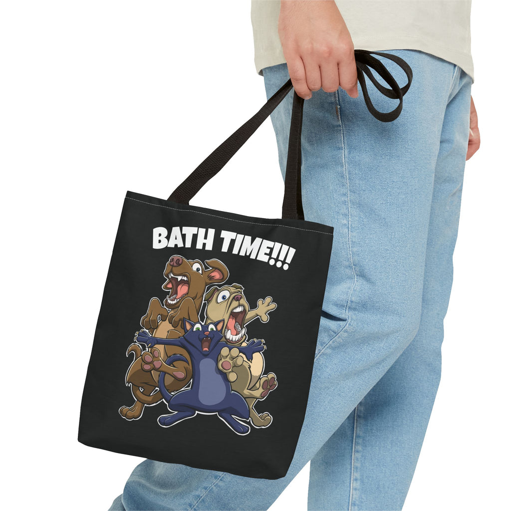 Funny Bath Time Cat & Dogs Cartoon | Tote Bag