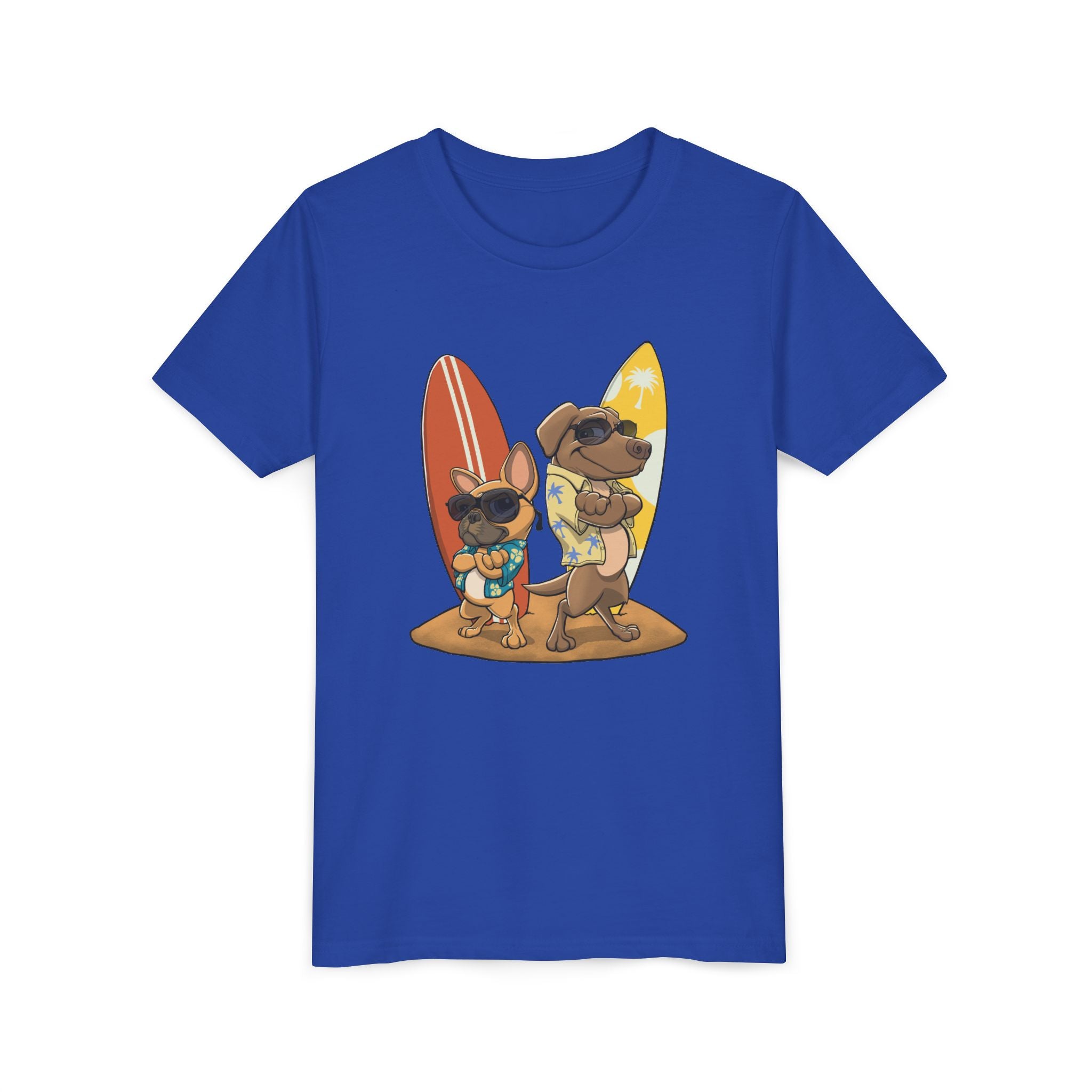 Surfer Dogs Kids T-Shirt | Funny Cartoon Dog Surfboard Tee for Boys & Girls