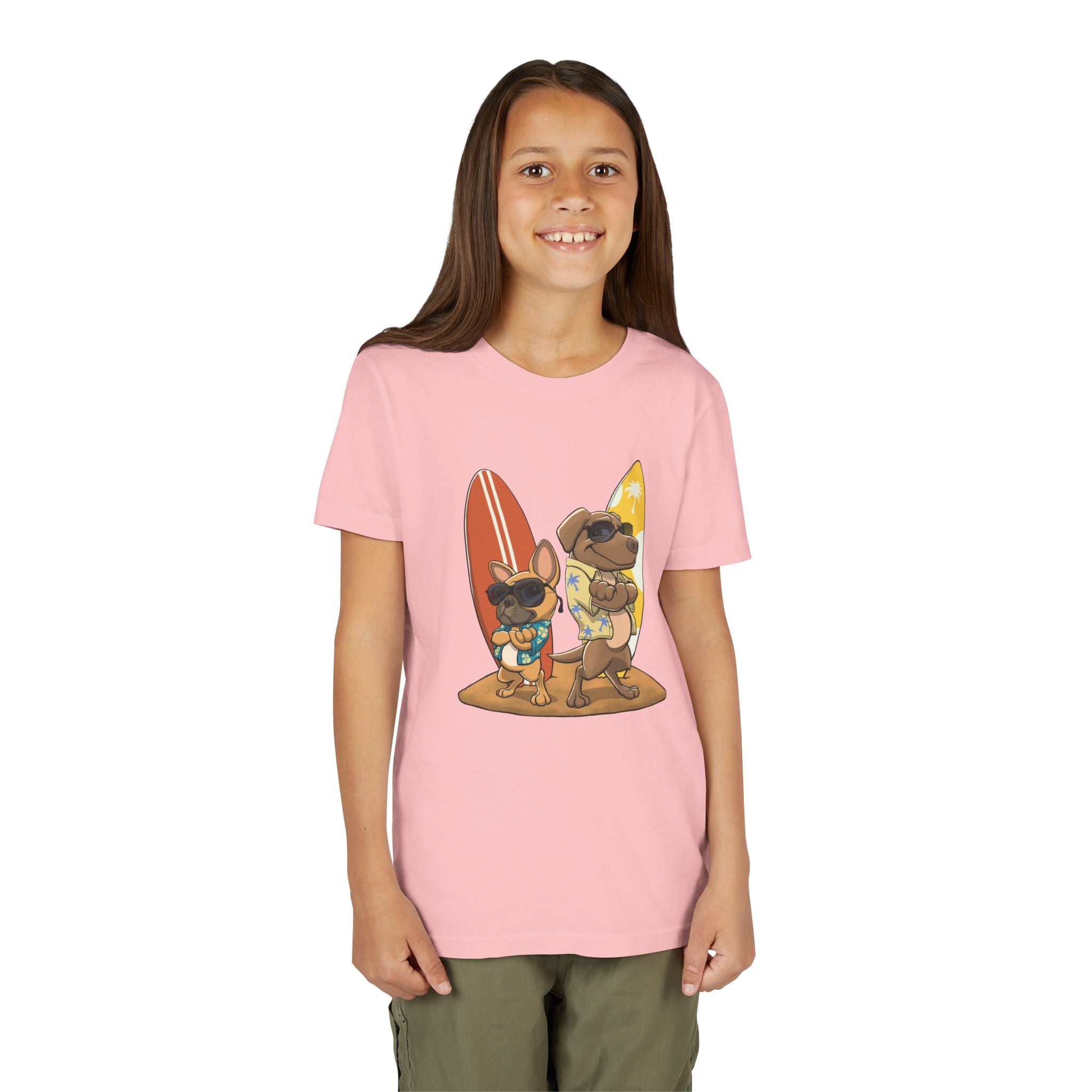 Surfer Dogs Kids T-Shirt | Funny Cartoon Dog Surfboard Tee for Boys & Girls