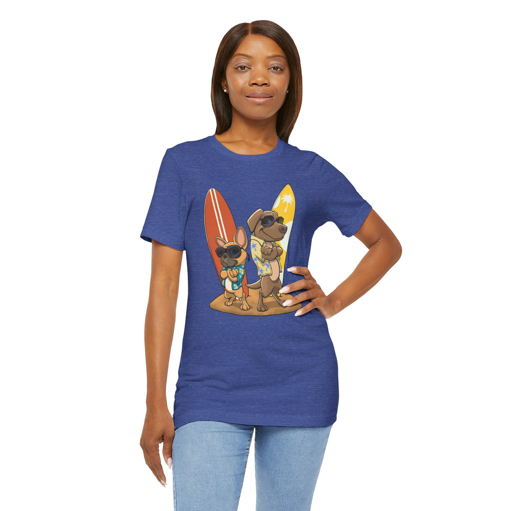 Surfer Dogs Unisex T-Shirt | Funny Cartoon Dog Tee