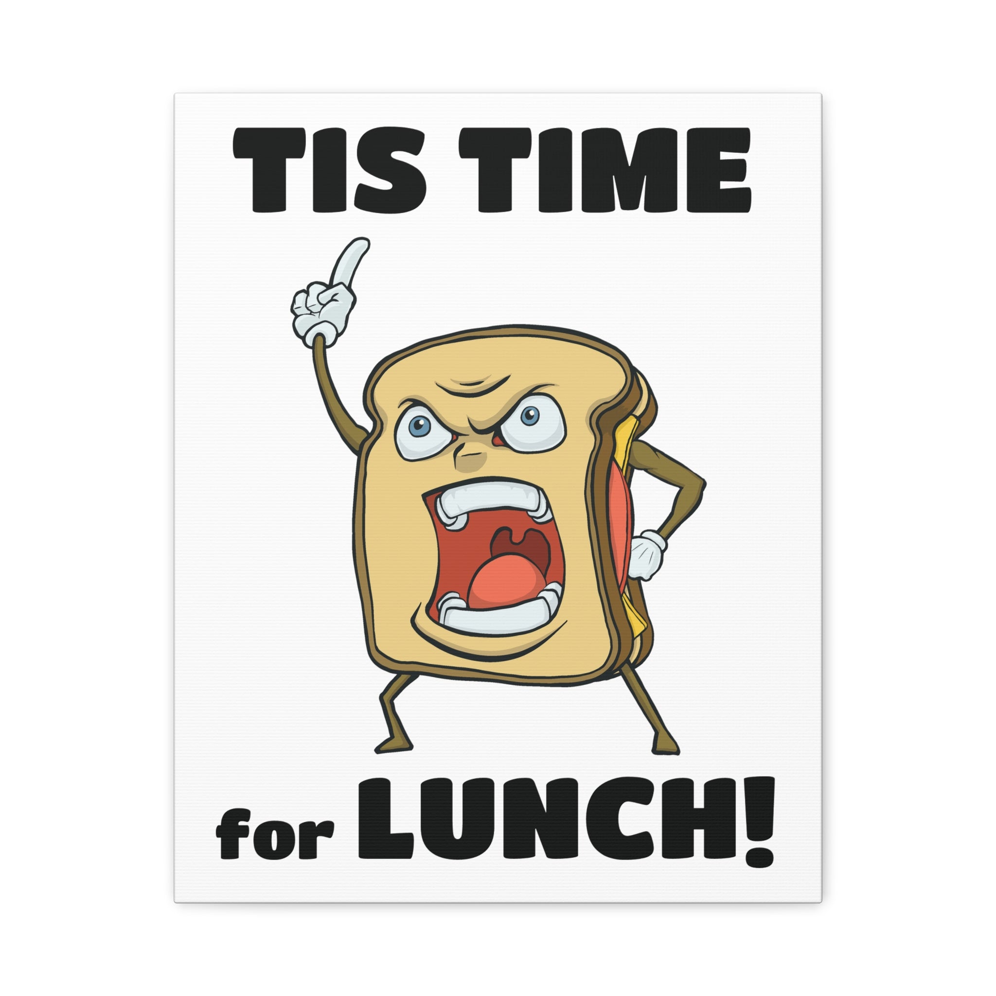 Cartoon Sandwich Declares Lunch Time | Canvas Print | Funny Food Wall Art