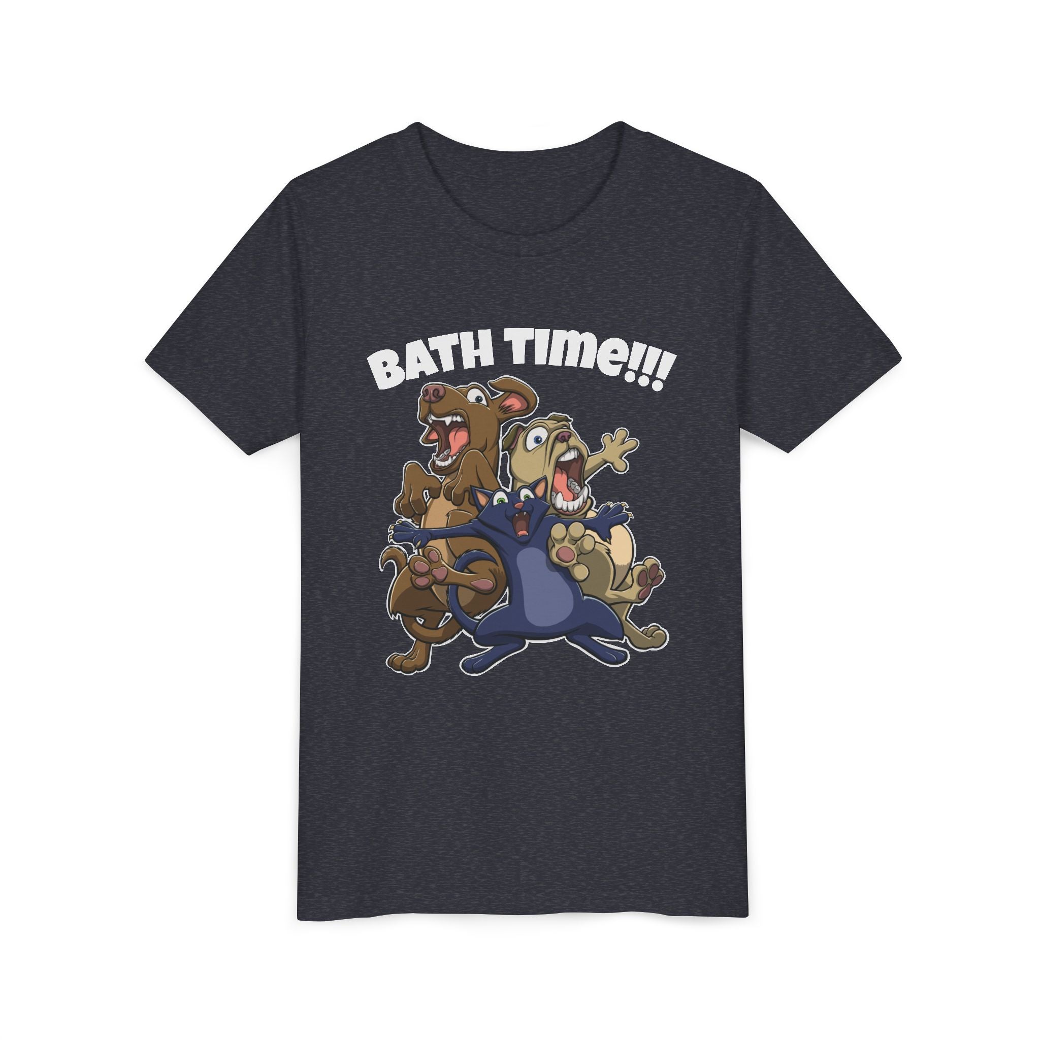 Funny Bath Time Cat & Dogs Cartoon | Kids Jersey Tee
