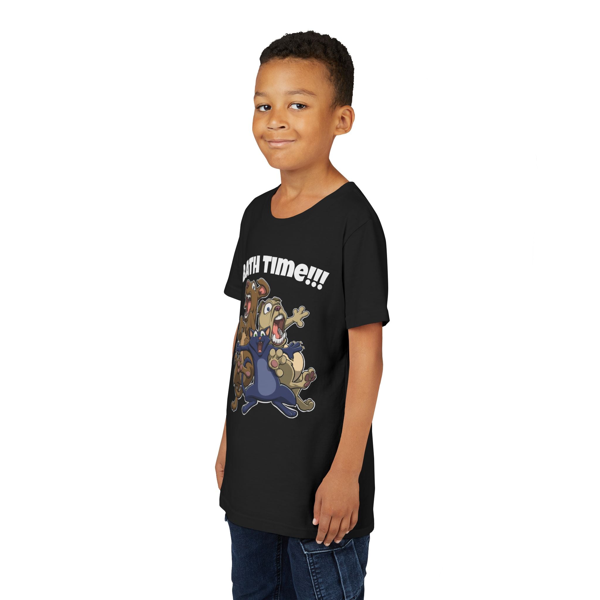 Funny Bath Time Cat & Dogs Cartoon | Kids Jersey Tee
