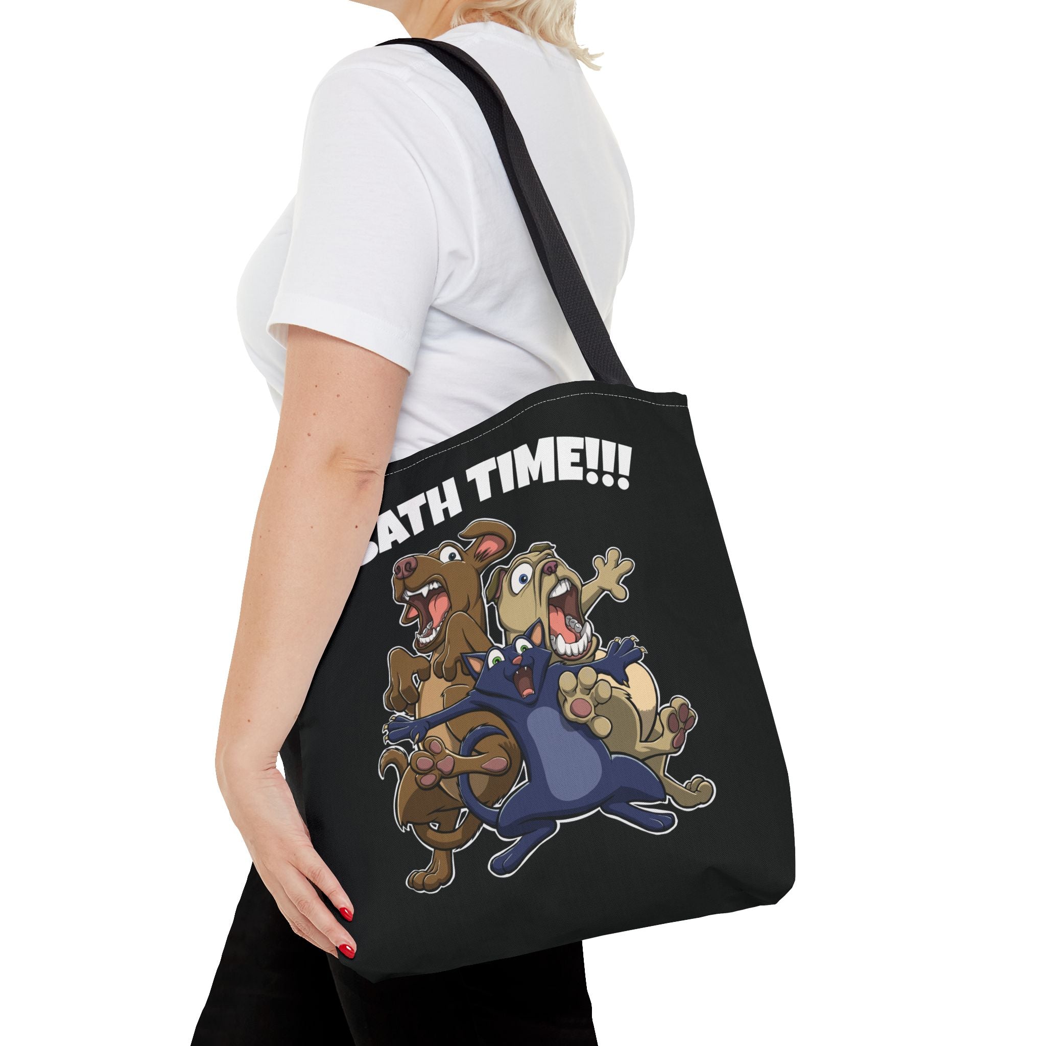 Funny Bath Time Cat & Dogs Cartoon | Tote Bag