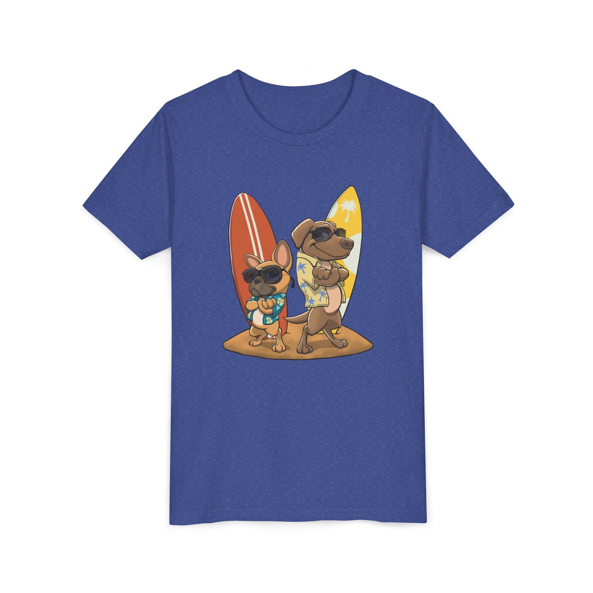Surfer Dogs Kids T-Shirt | Funny Cartoon Dog Surfboard Tee for Boys & Girls