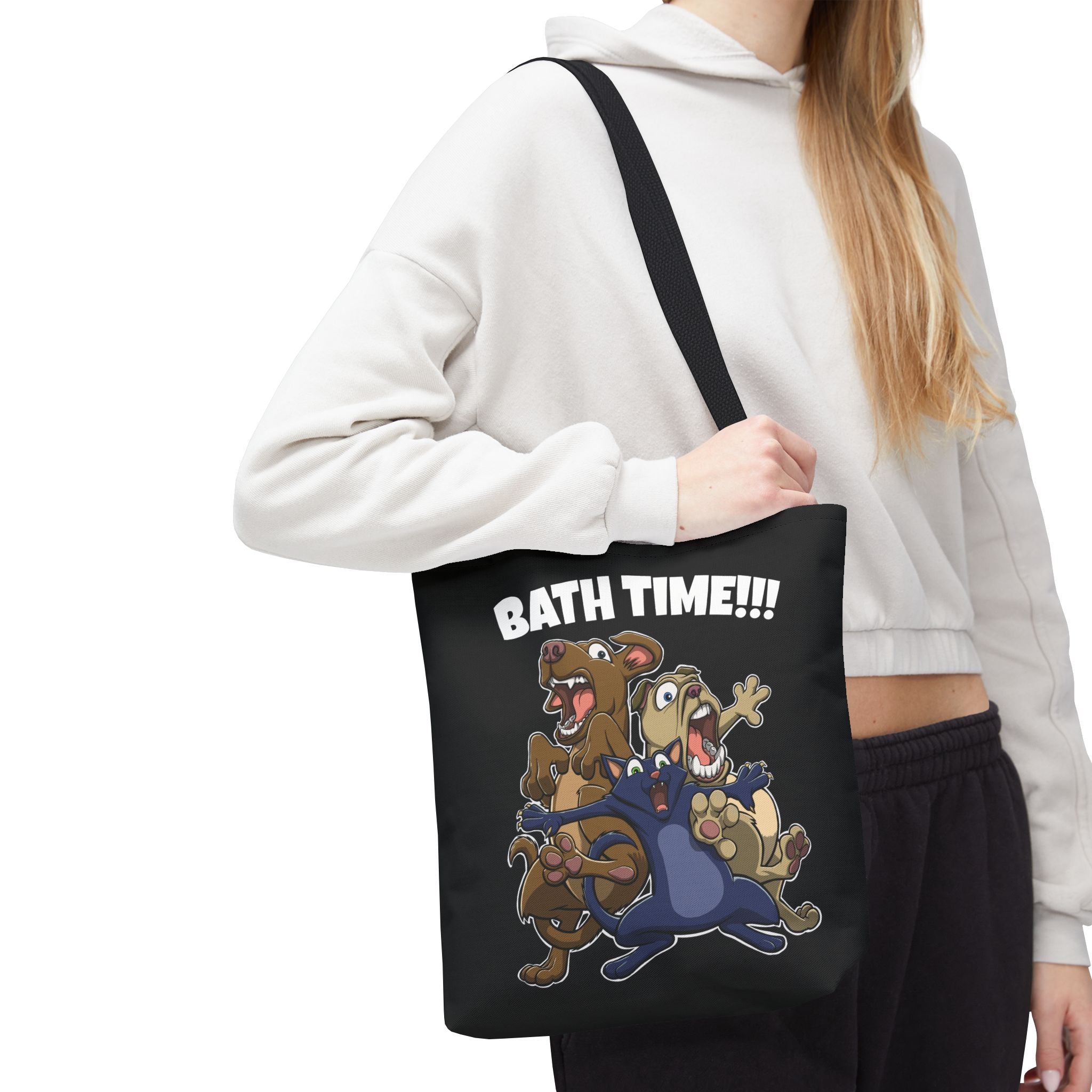Funny Bath Time Cat & Dogs Cartoon | Tote Bag