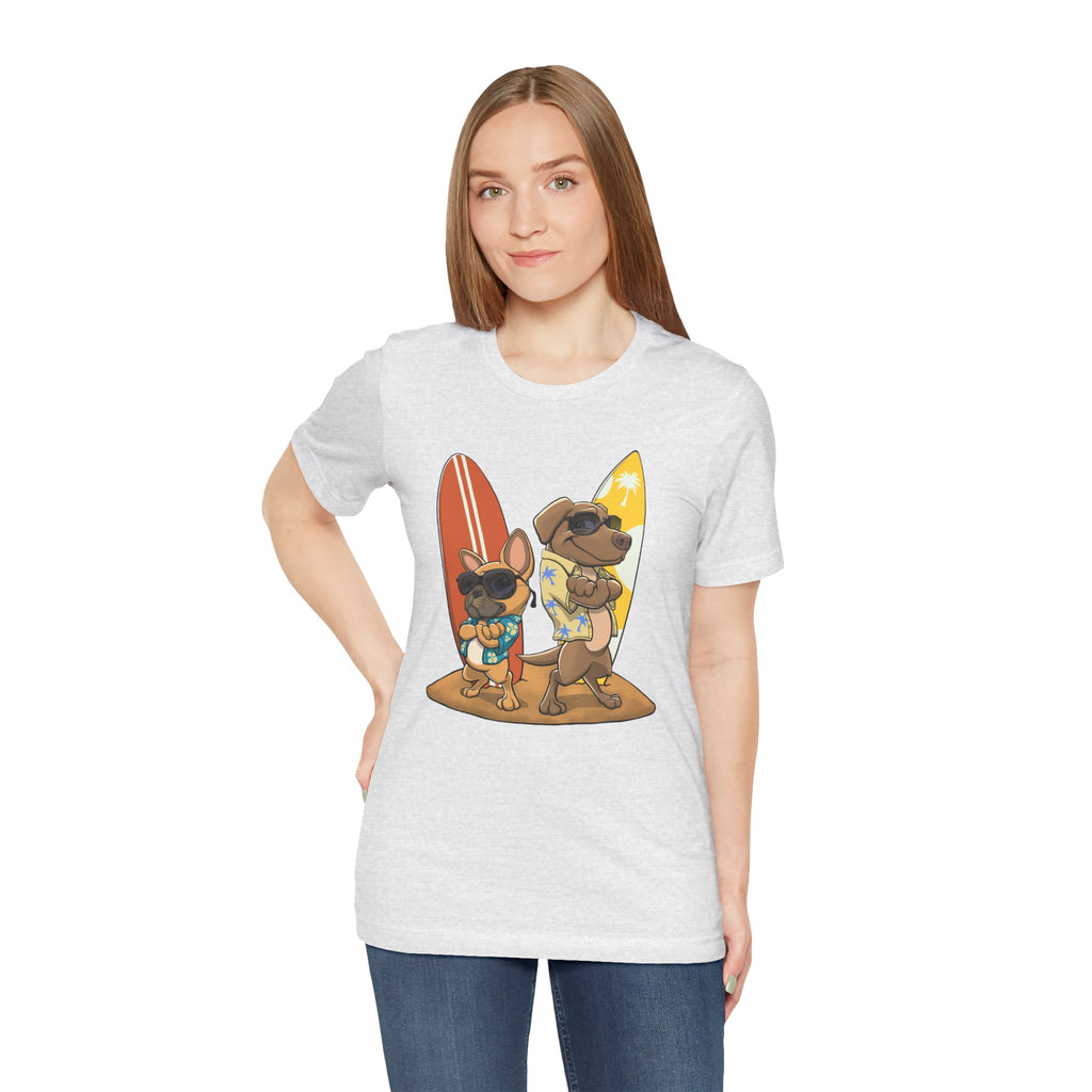 Surfer Dogs Unisex T-Shirt | Funny Cartoon Dog Tee
