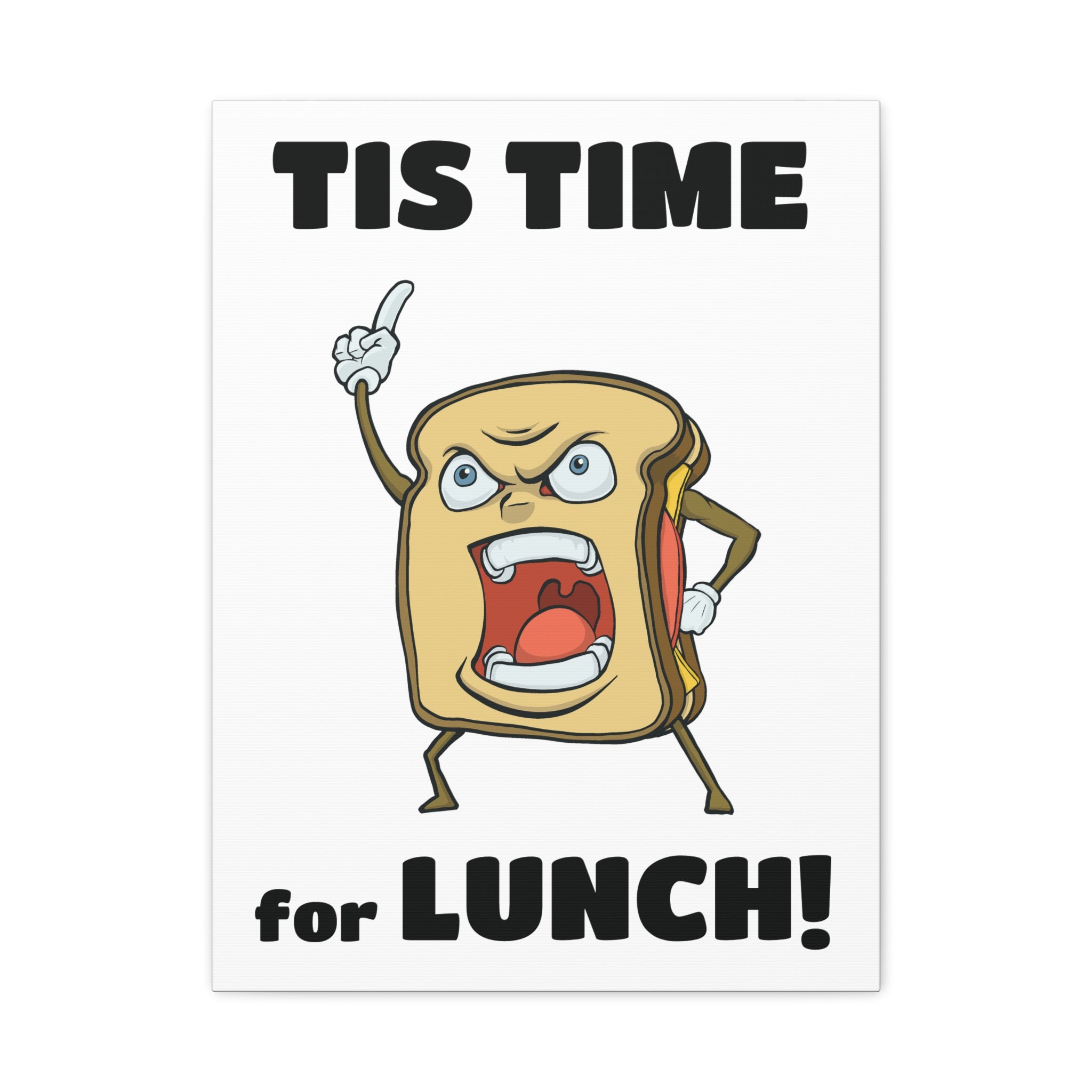 Cartoon Sandwich Declares Lunch Time | Canvas Print | Funny Food Wall Art