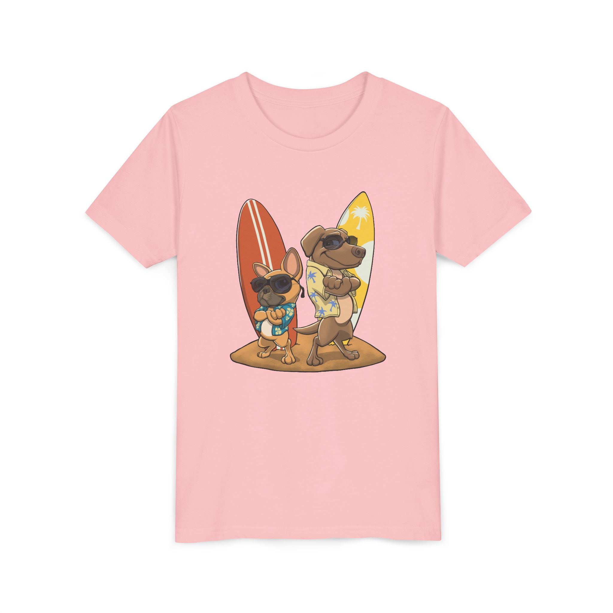 Surfer Dogs Kids T-Shirt | Funny Cartoon Dog Surfboard Tee for Boys & Girls