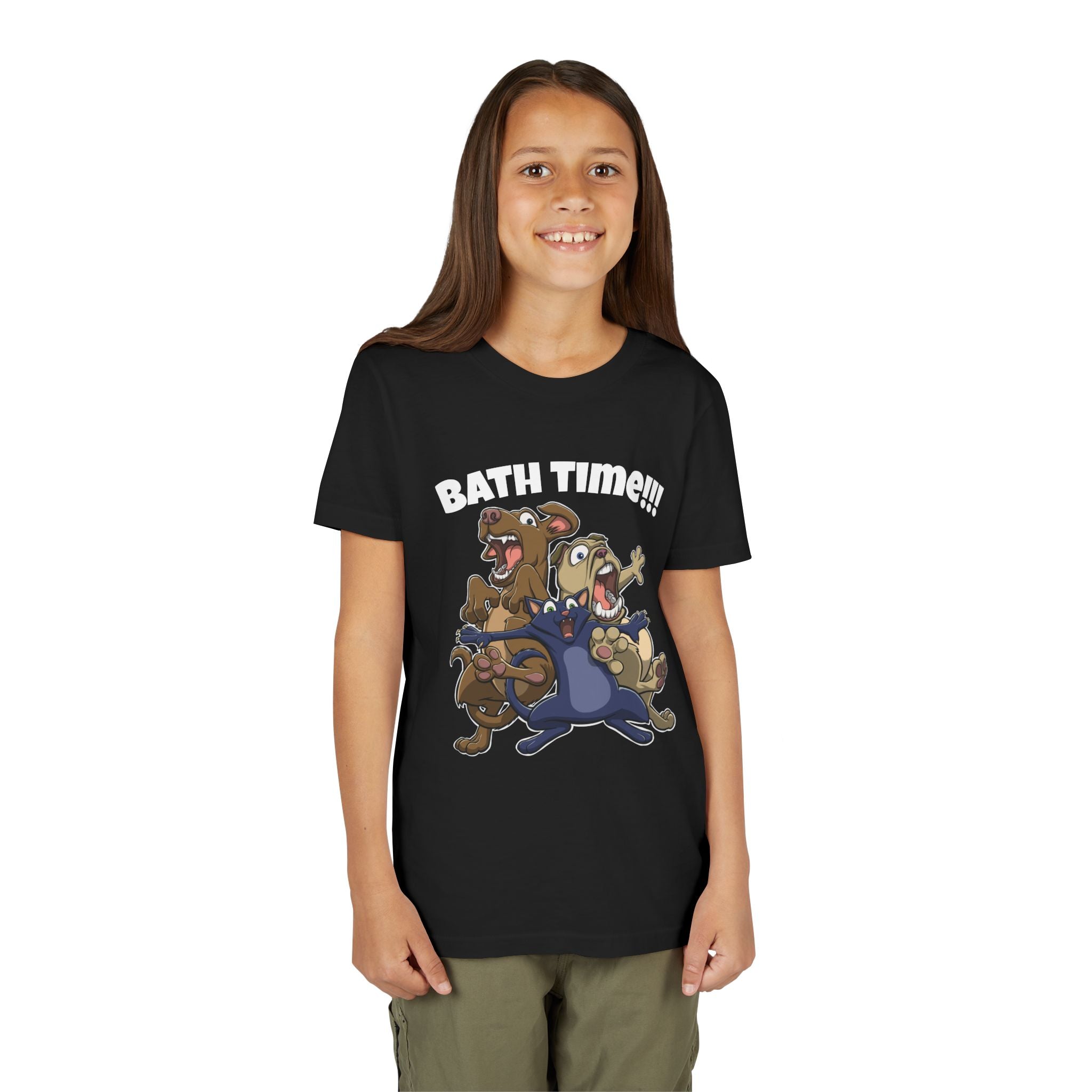 Funny Bath Time Cat & Dogs Cartoon | Kids Jersey Tee