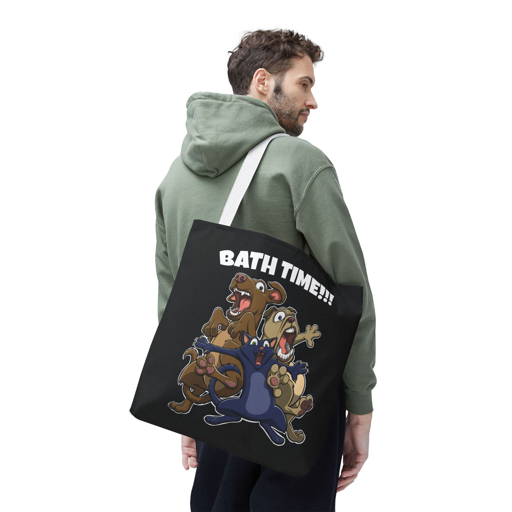 Funny Bath Time Cat & Dogs Cartoon | Tote Bag