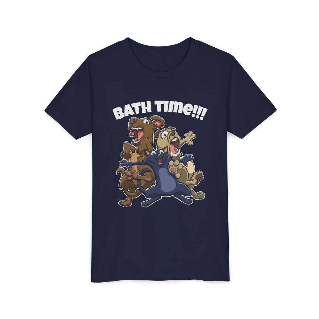 Funny Bath Time Cat & Dogs Cartoon | Kids Jersey Tee