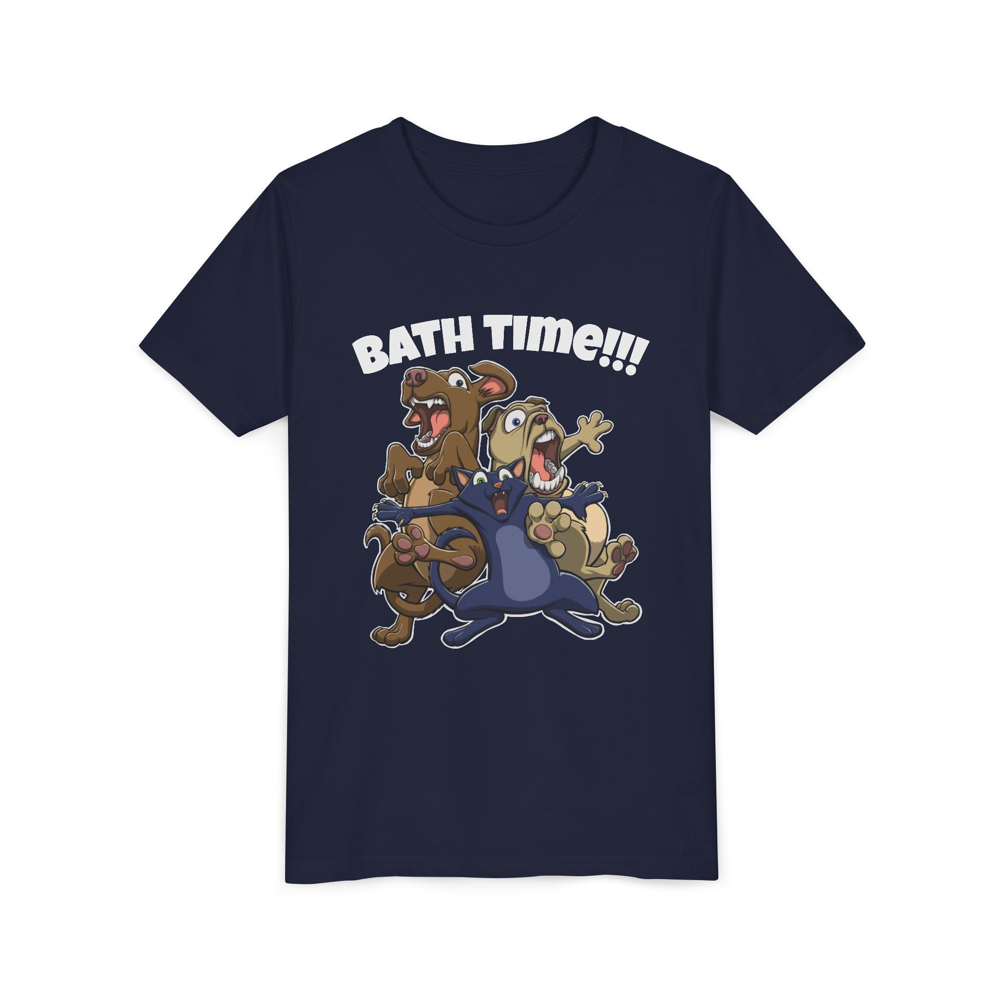 Funny Bath Time Cat & Dogs Cartoon | Kids Jersey Tee