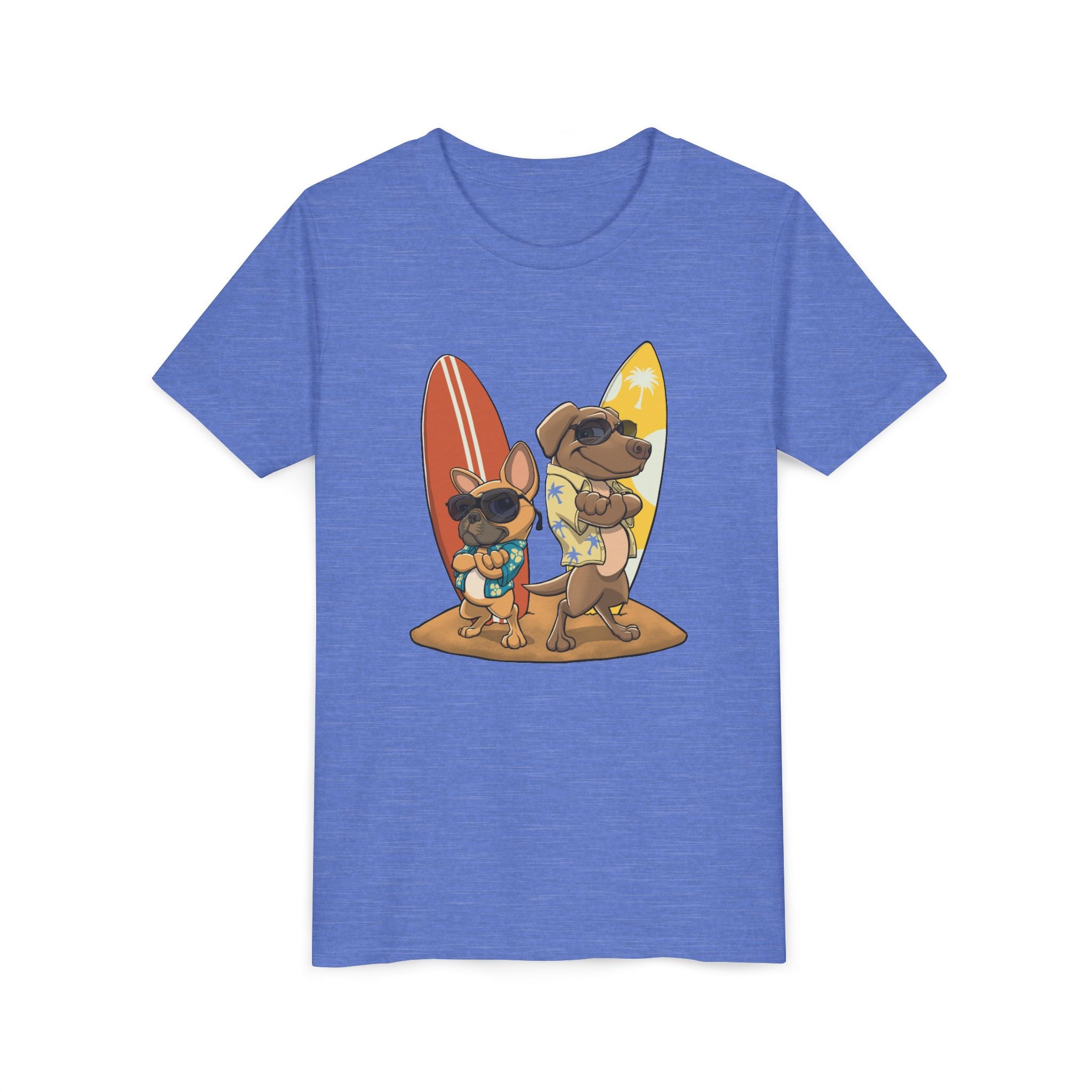 Surfer Dogs Kids T-Shirt | Funny Cartoon Dog Surfboard Tee for Boys & Girls