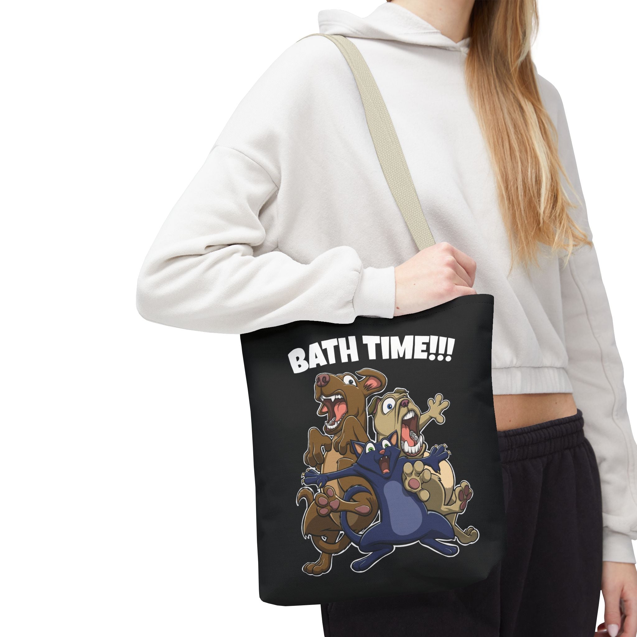 Funny Bath Time Cat & Dogs Cartoon | Tote Bag