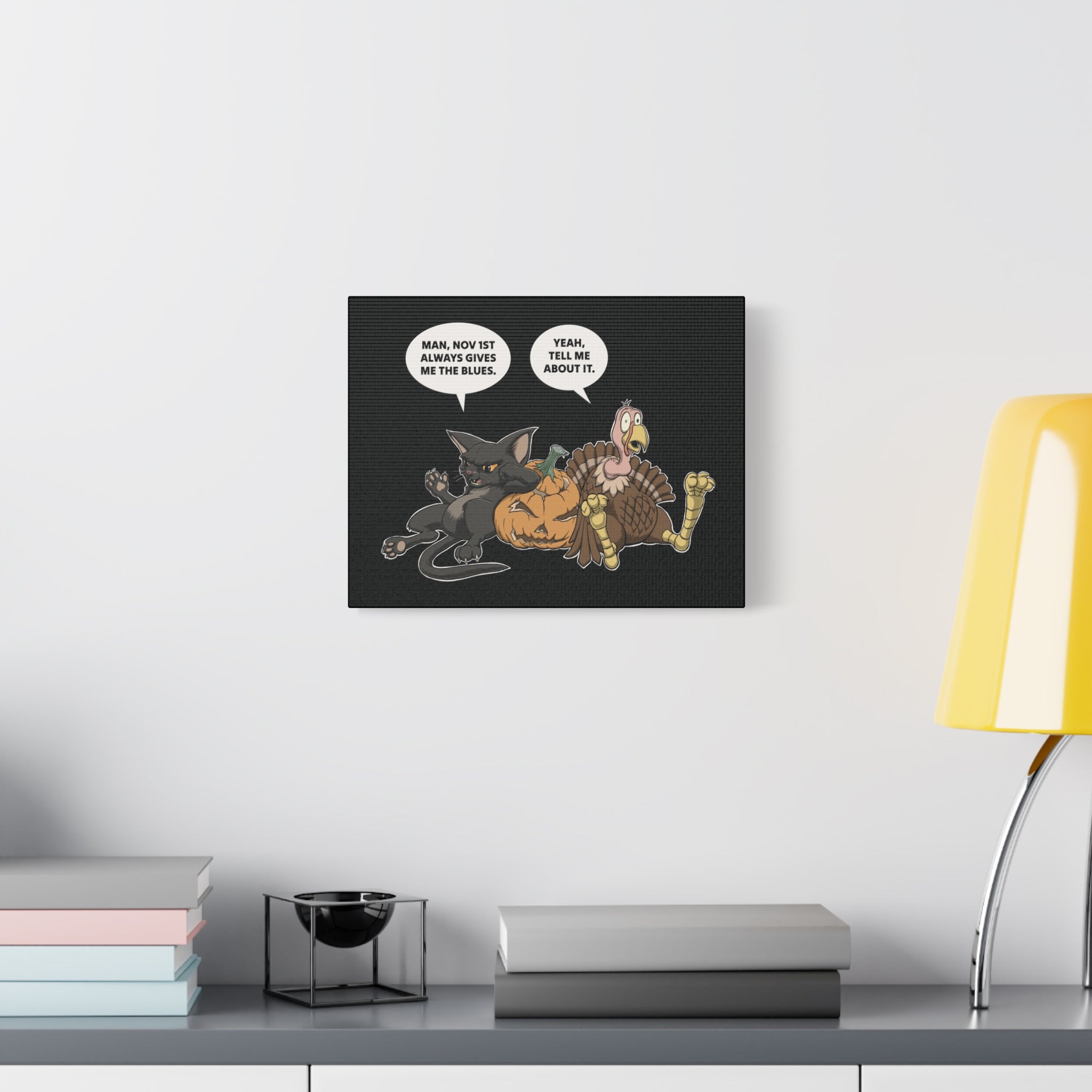 Cat & Turkey Discuss the Holidays | Funny Animal Canvas Print