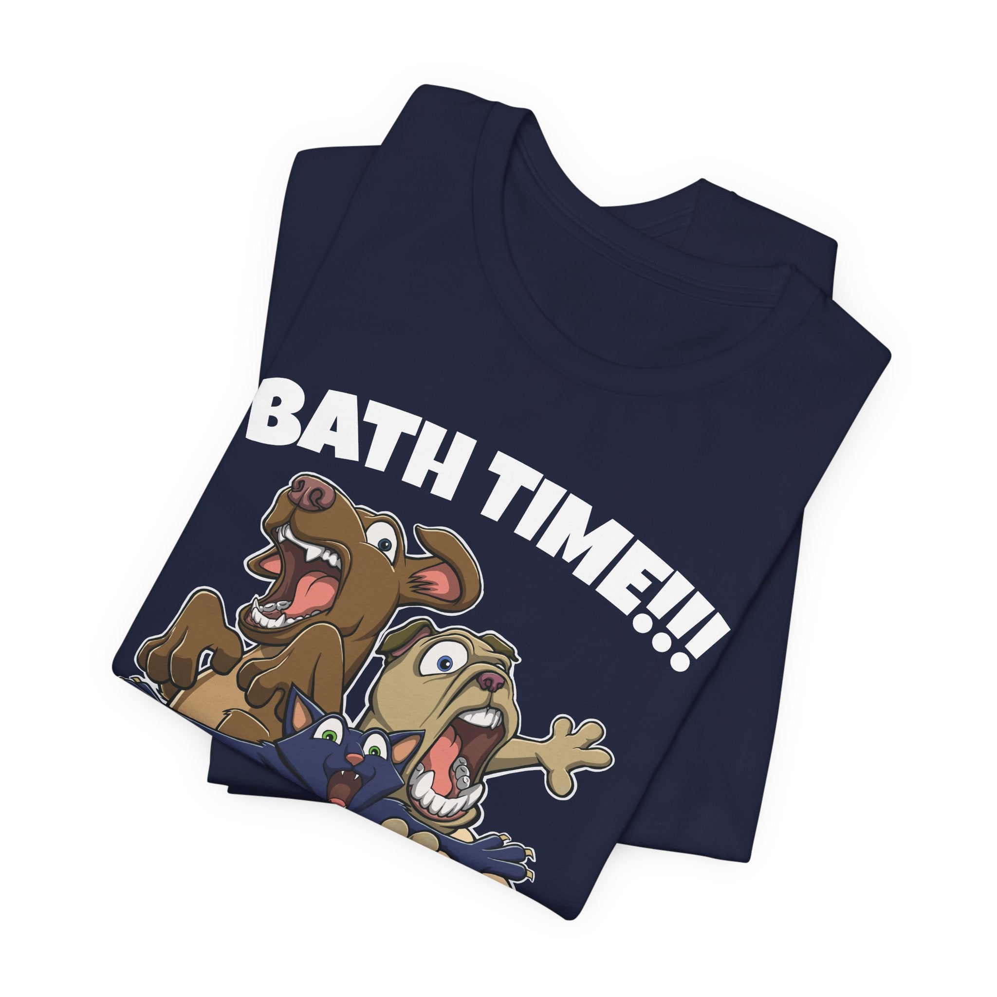 Funny Bath Time Cat & Dogs Cartoon | Unisex Jersey Short Sleeve Tee