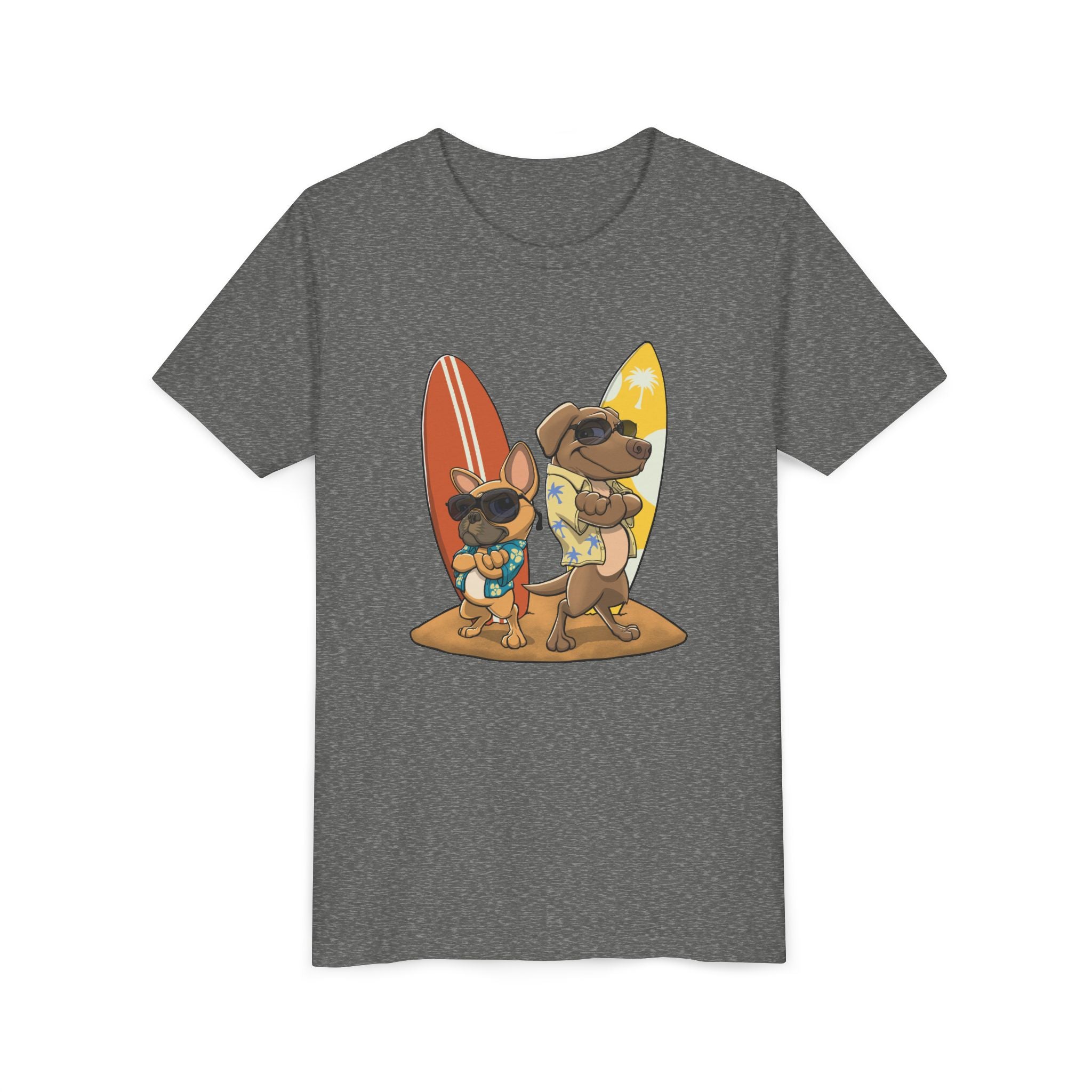 Surfer Dogs Kids T-Shirt | Funny Cartoon Dog Surfboard Tee for Boys & Girls