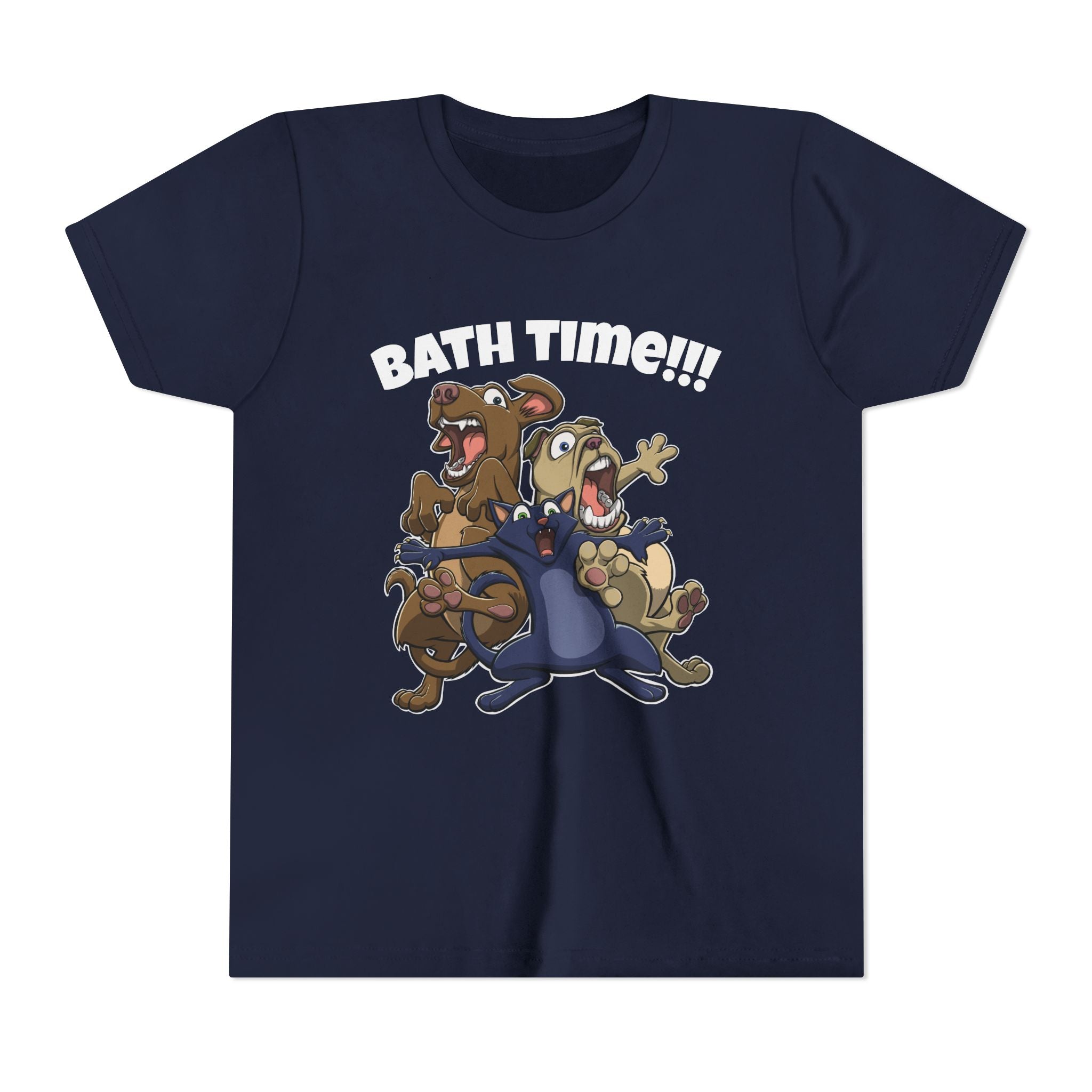 Funny Bath Time Cat & Dogs Cartoon | Kids Jersey Tee