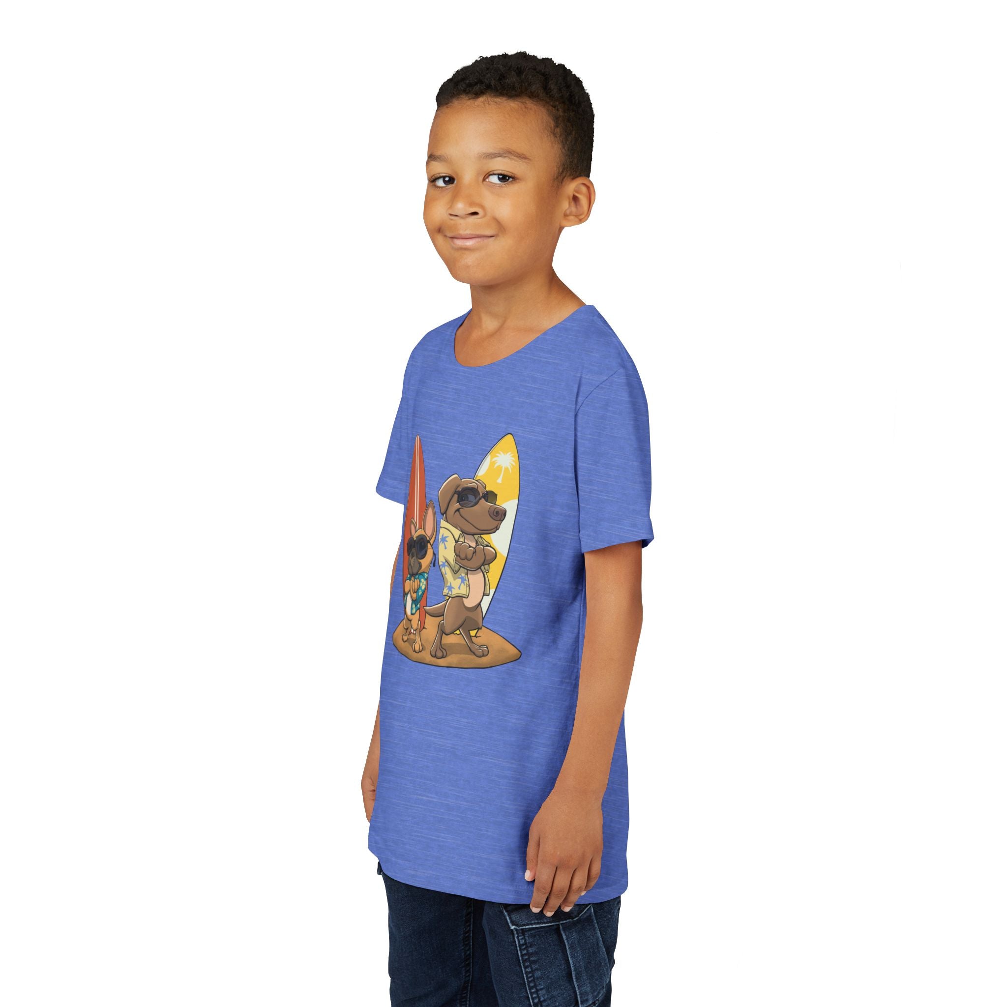 Surfer Dogs Kids T-Shirt | Funny Cartoon Dog Surfboard Tee for Boys & Girls