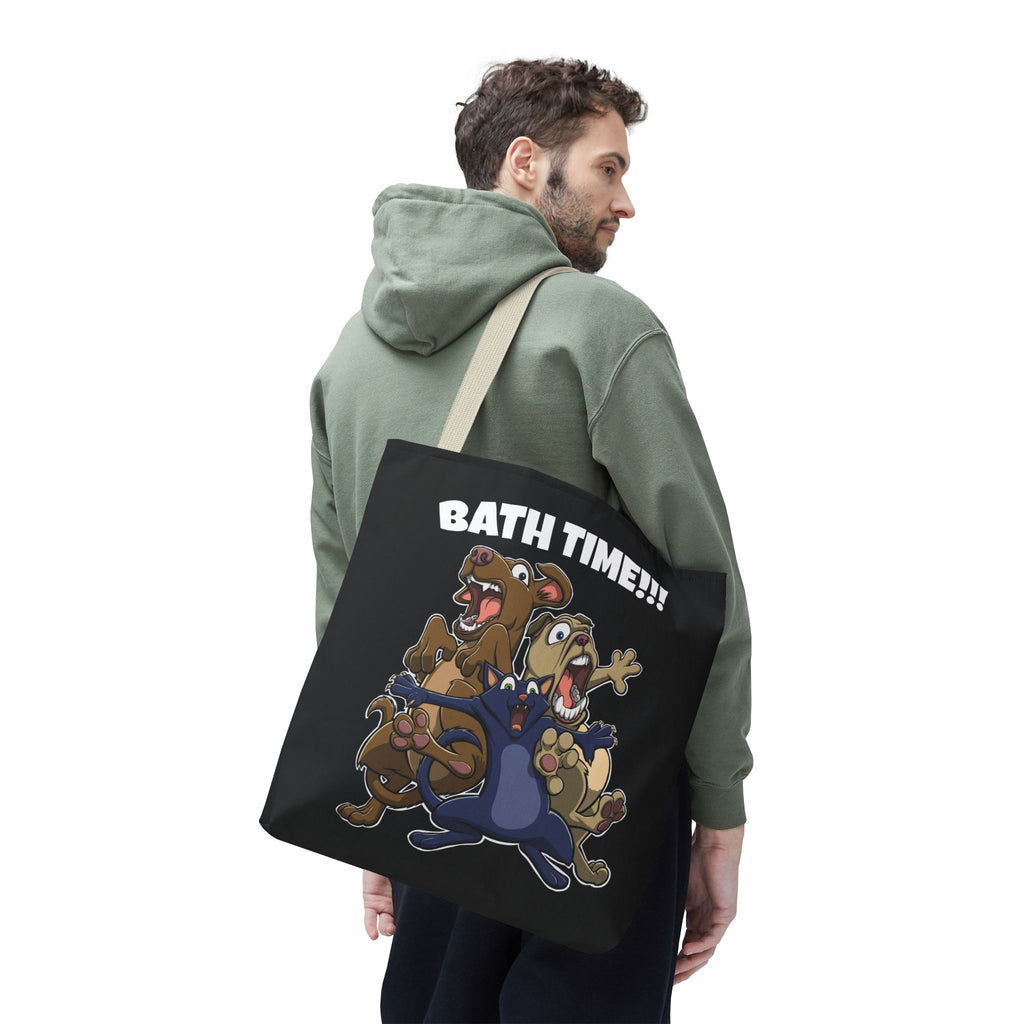 Funny Bath Time Cat & Dogs Cartoon | Tote Bag