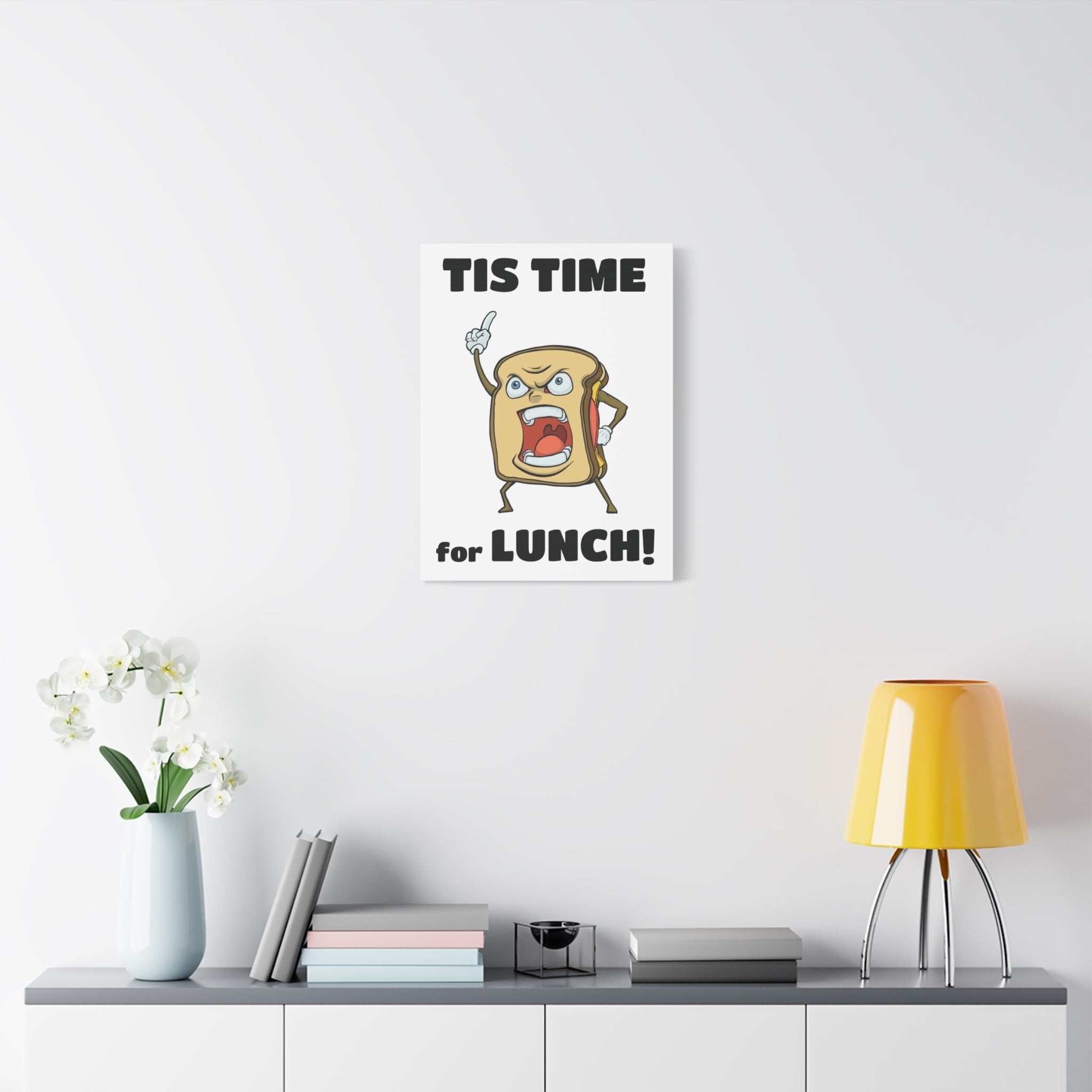 Cartoon Sandwich Declares Lunch Time | Canvas Print | Funny Food Wall Art