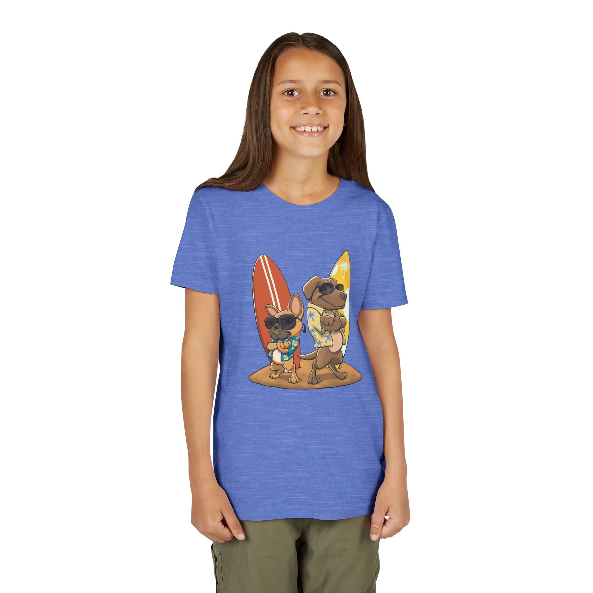 Surfer Dogs Kids T-Shirt | Funny Cartoon Dog Surfboard Tee for Boys & Girls