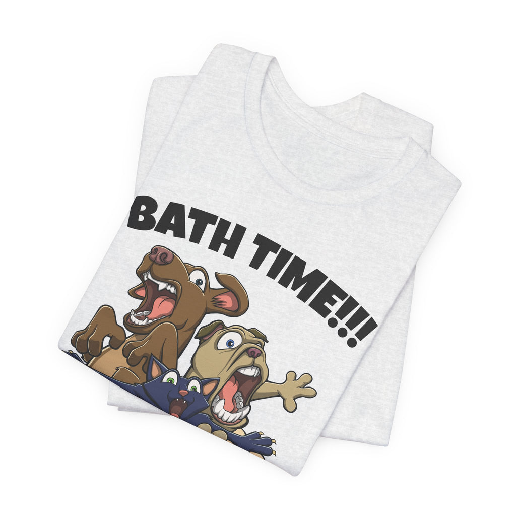 Funny Bath Time Cat & Dogs Cartoon | Unisex Jersey Short Sleeve Tee
