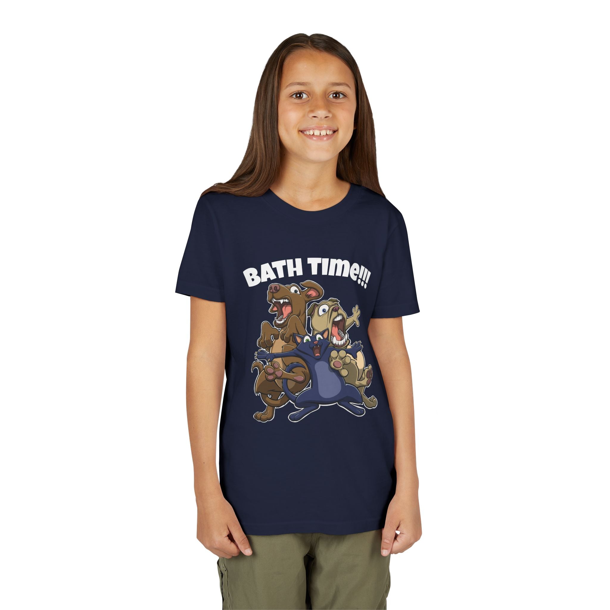Funny Bath Time Cat & Dogs Cartoon | Kids Jersey Tee