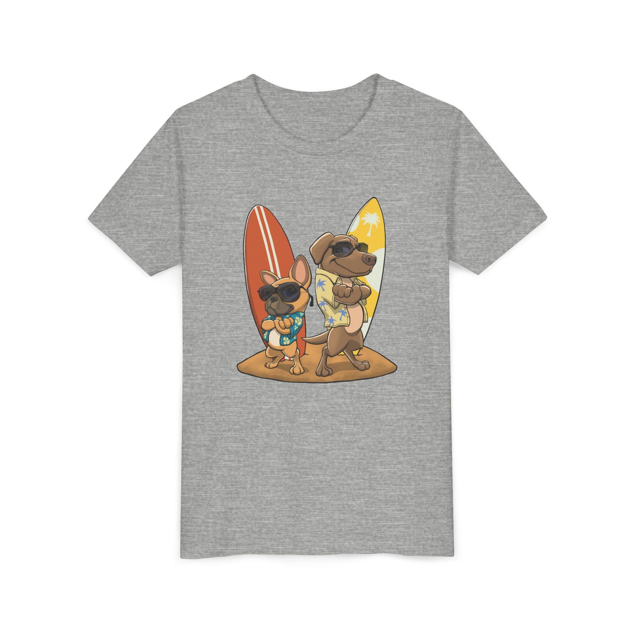 Surfer Dogs Kids T-Shirt | Funny Cartoon Dog Surfboard Tee for Boys & Girls