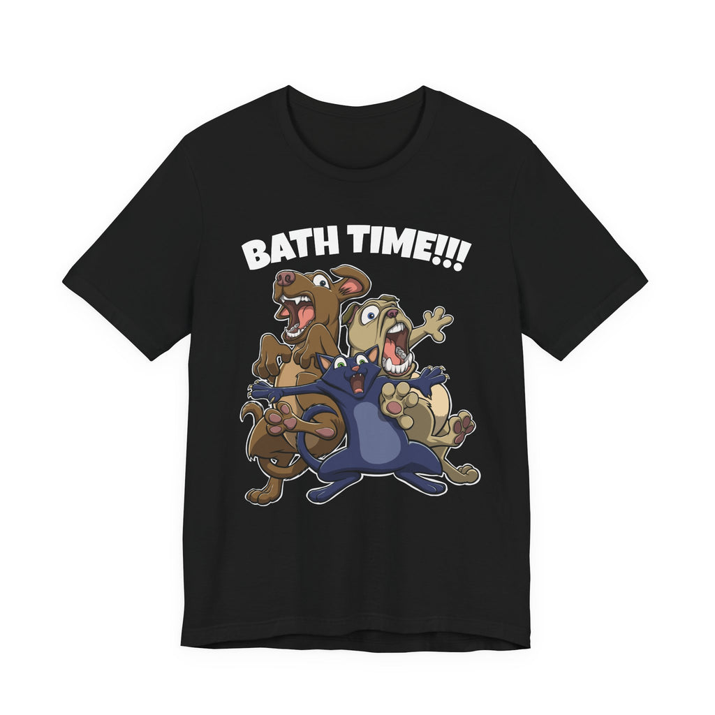 Funny Bath Time Cat & Dogs Cartoon | Unisex Jersey Short Sleeve Tee