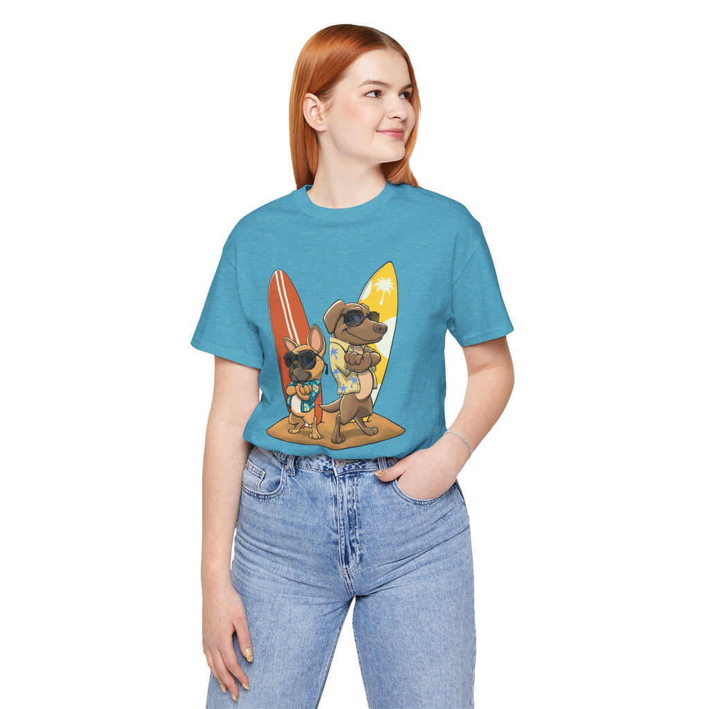 Surfer Dogs Unisex T-Shirt | Funny Cartoon Dog Tee