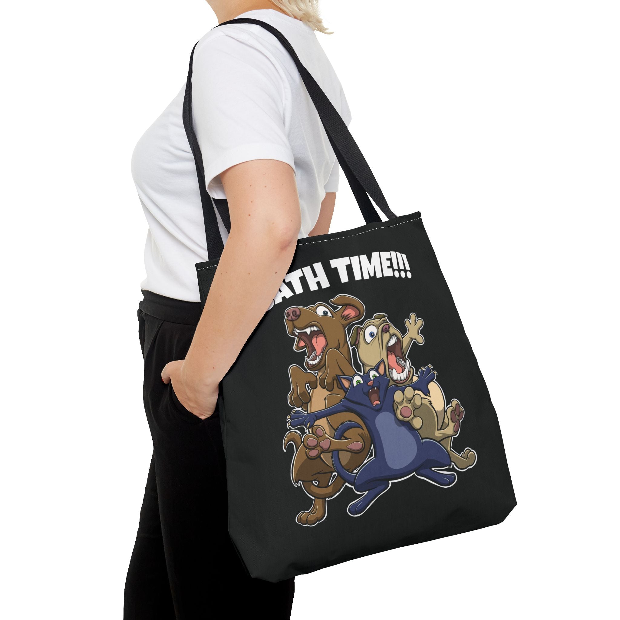 Funny Bath Time Cat & Dogs Cartoon | Tote Bag