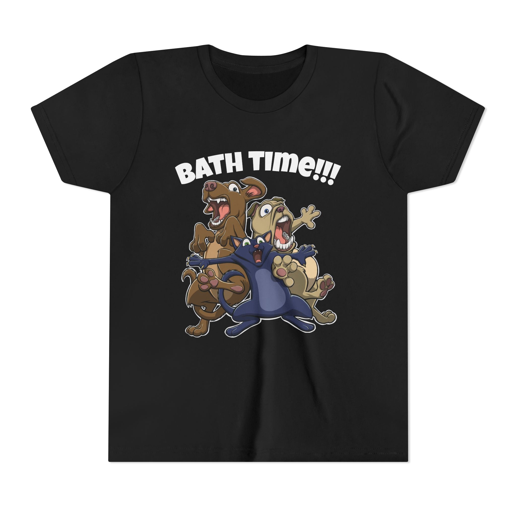Funny Bath Time Cat & Dogs Cartoon | Kids Jersey Tee