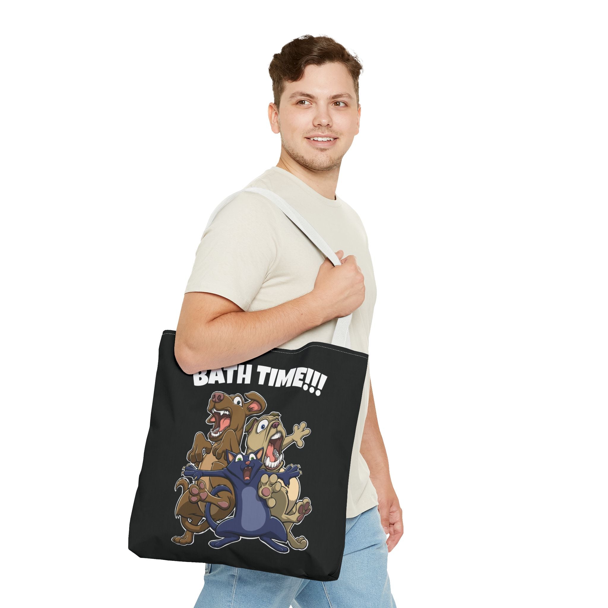 Funny Bath Time Cat & Dogs Cartoon | Tote Bag