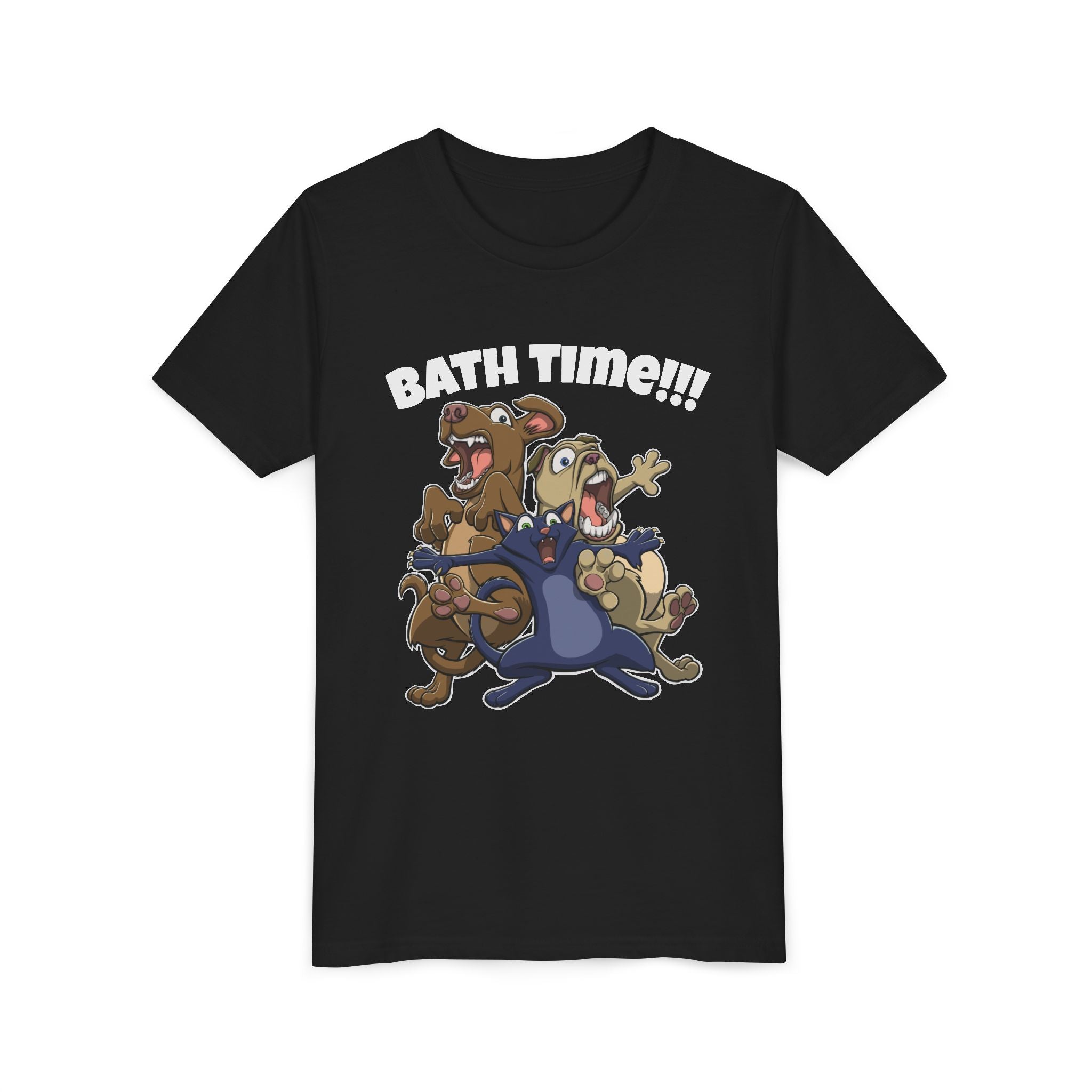 Funny Bath Time Cat & Dogs Cartoon | Kids Jersey Tee