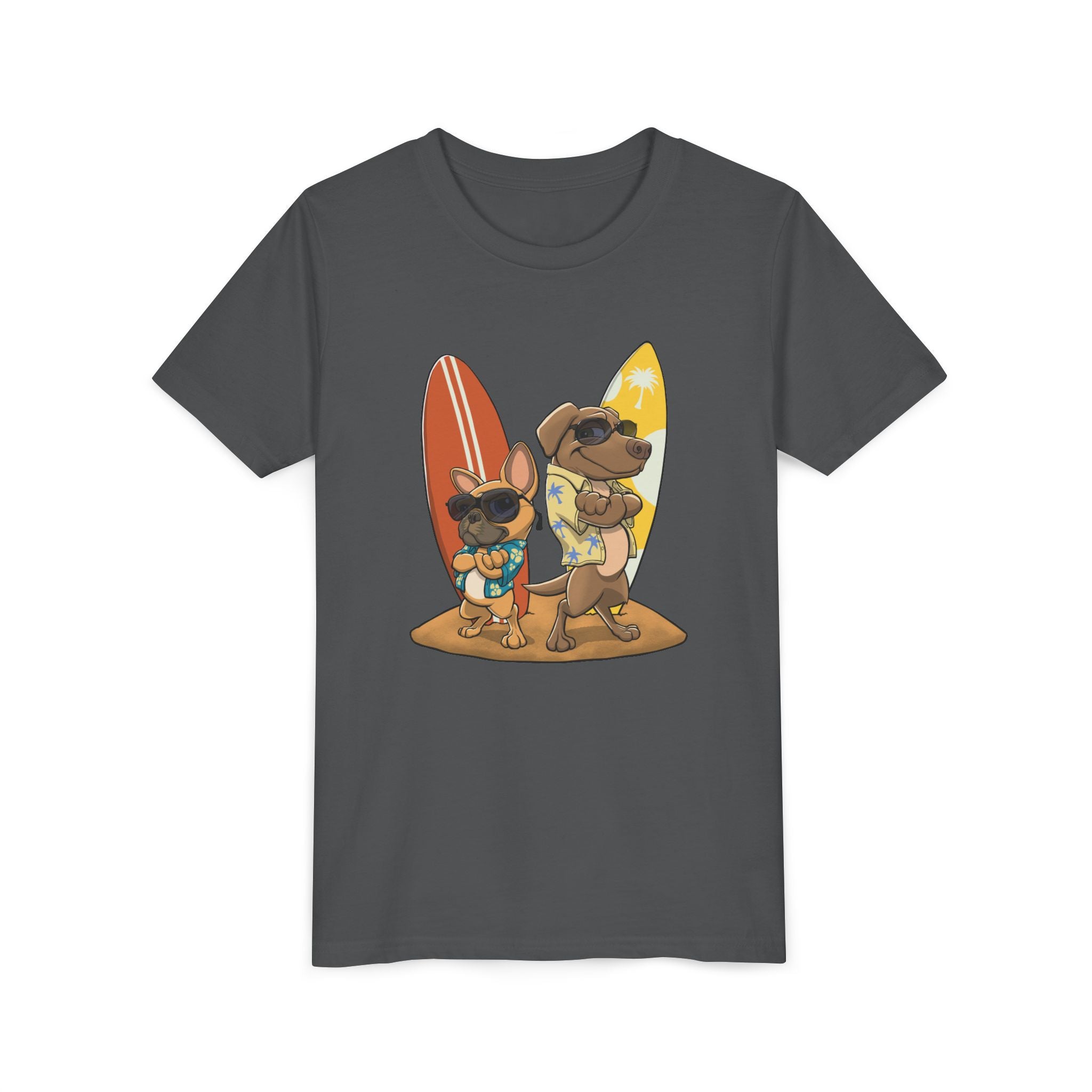 Surfer Dogs Kids T-Shirt | Funny Cartoon Dog Surfboard Tee for Boys & Girls