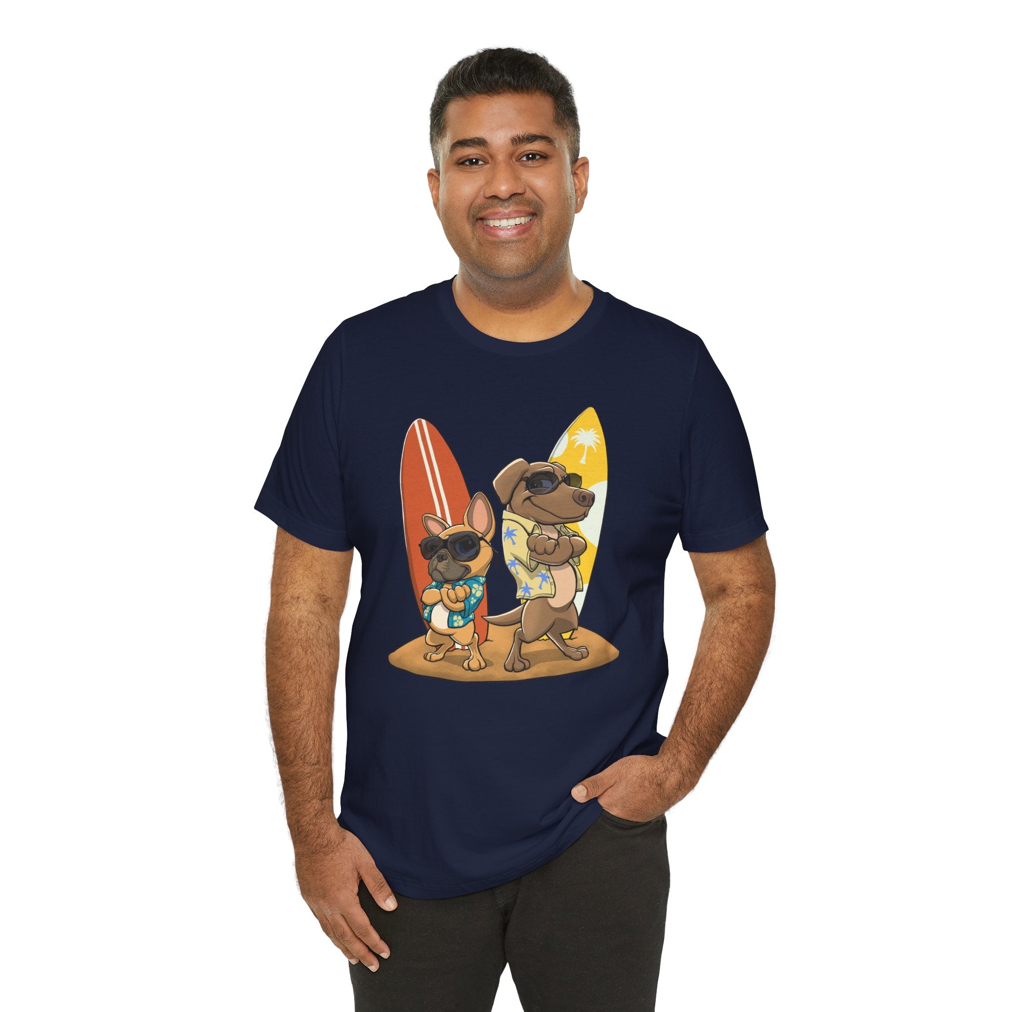 Surfer Dogs Unisex T-Shirt | Funny Cartoon Dog Tee