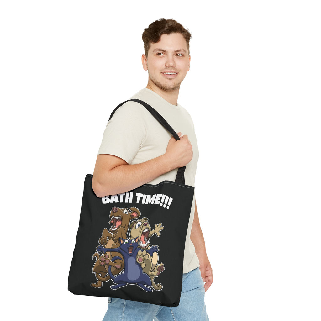 Funny Bath Time Cat & Dogs Cartoon | Tote Bag