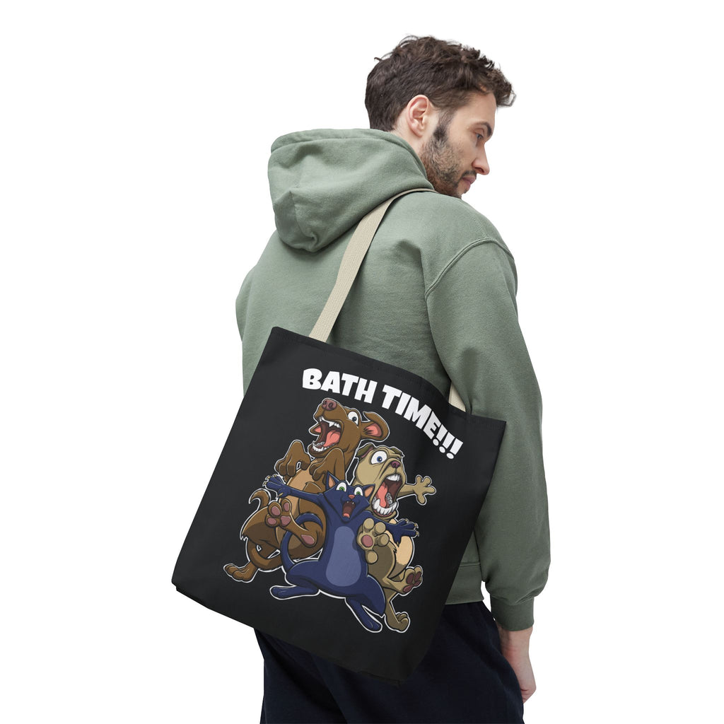 Funny Bath Time Cat & Dogs Cartoon | Tote Bag